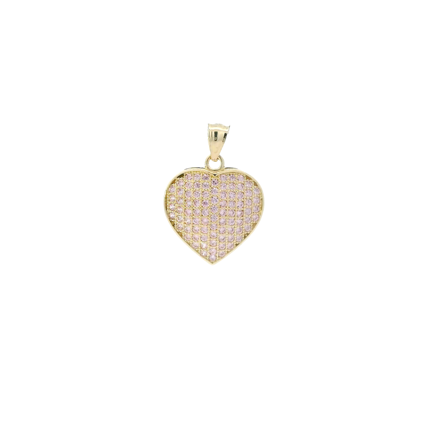 10K Yellow Gold Pave Pink Heart Pendant