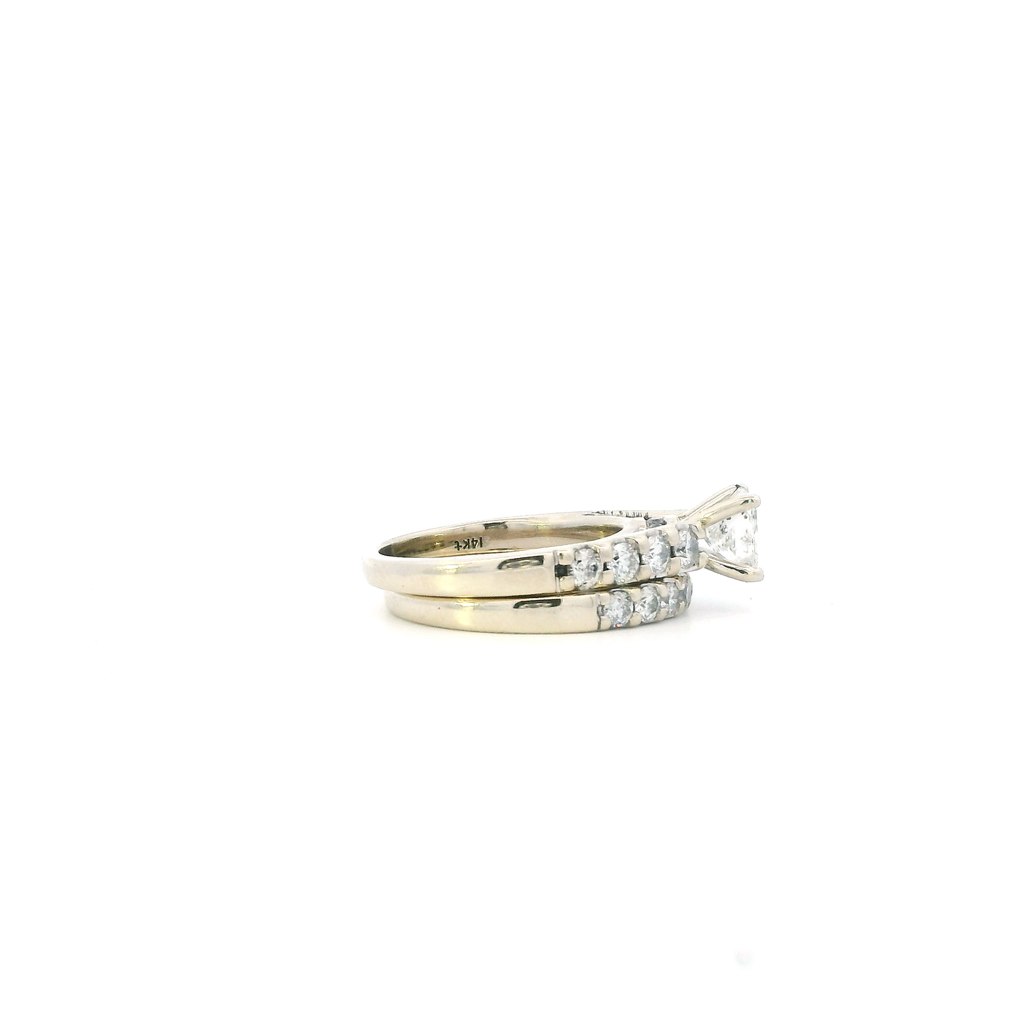 14K White Gold Diamond Engagement & Wedding Ring Set - 2.14ct