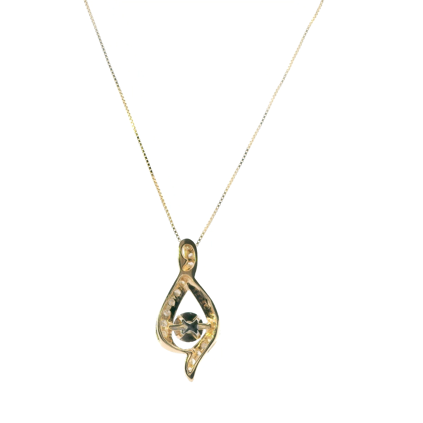 14K Yellow Gold Diamond Pendant & Box Chain Set - 0.41ct
