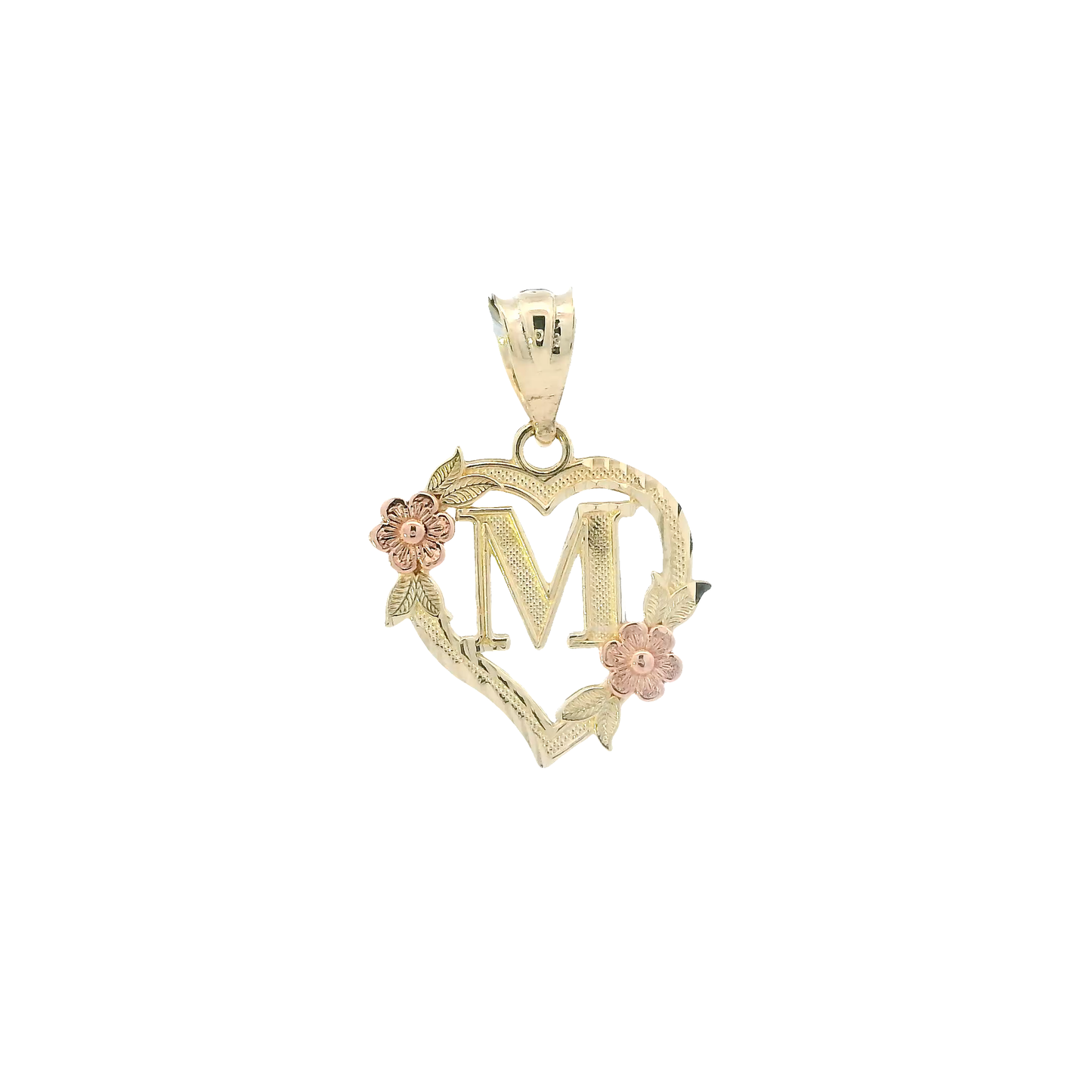 10K Yellow & Rose Gold Letter "M" Heart Pendant