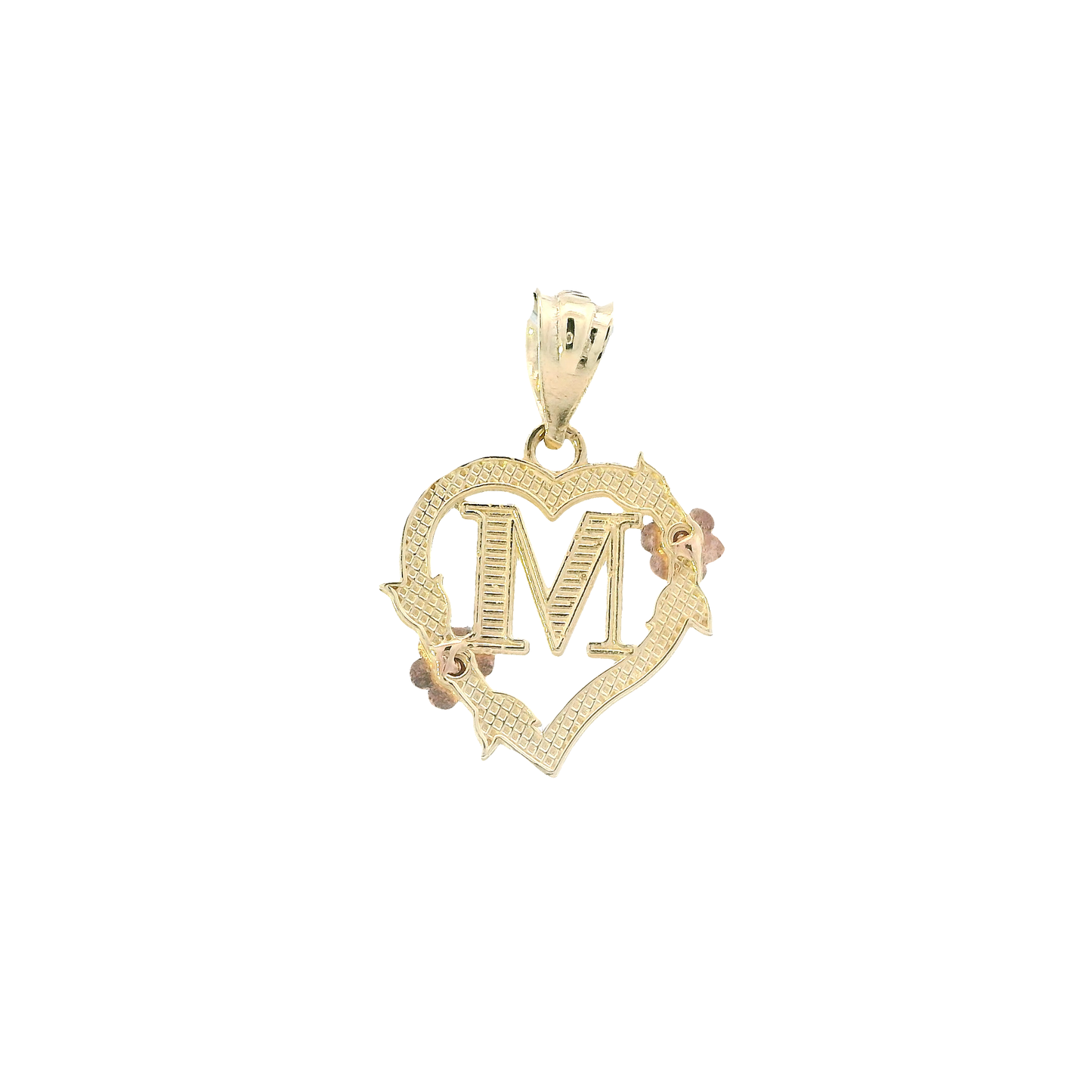10K Yellow & Rose Gold Letter "M" Heart Pendant