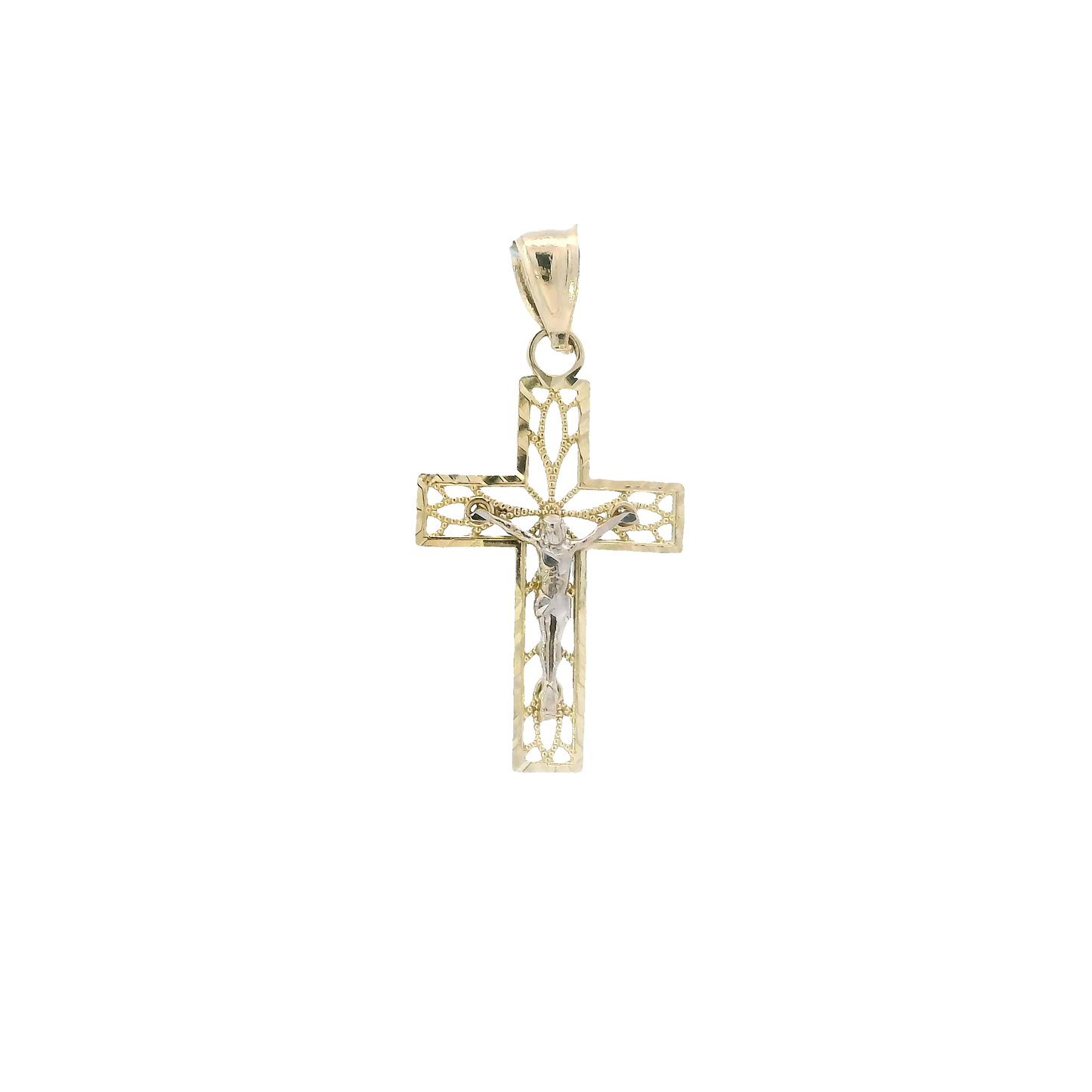 14K Yellow & White Gold Filigree Crucifix Pendant