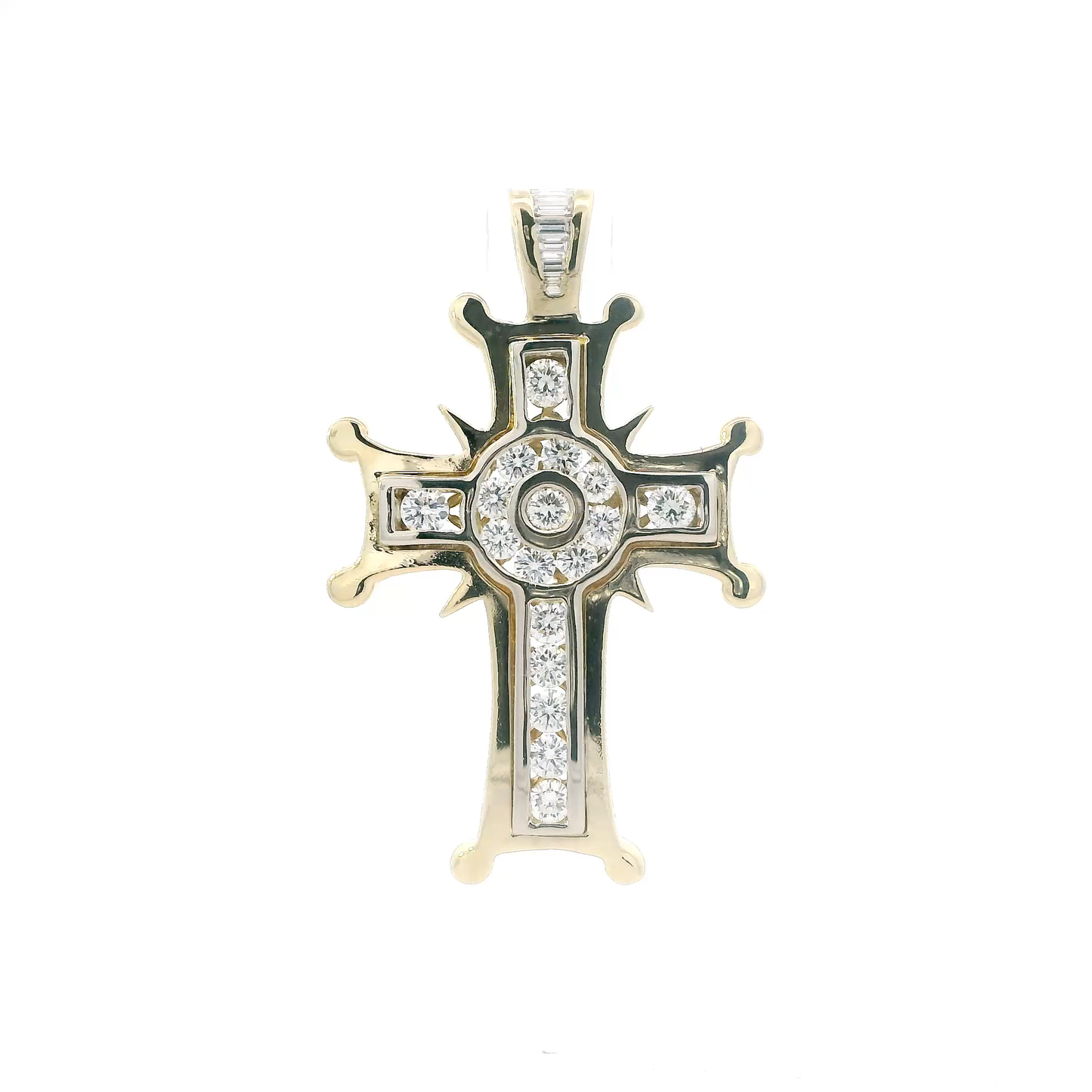 14K Yellow Gold Diamond Cross Pendant - 2.27ct