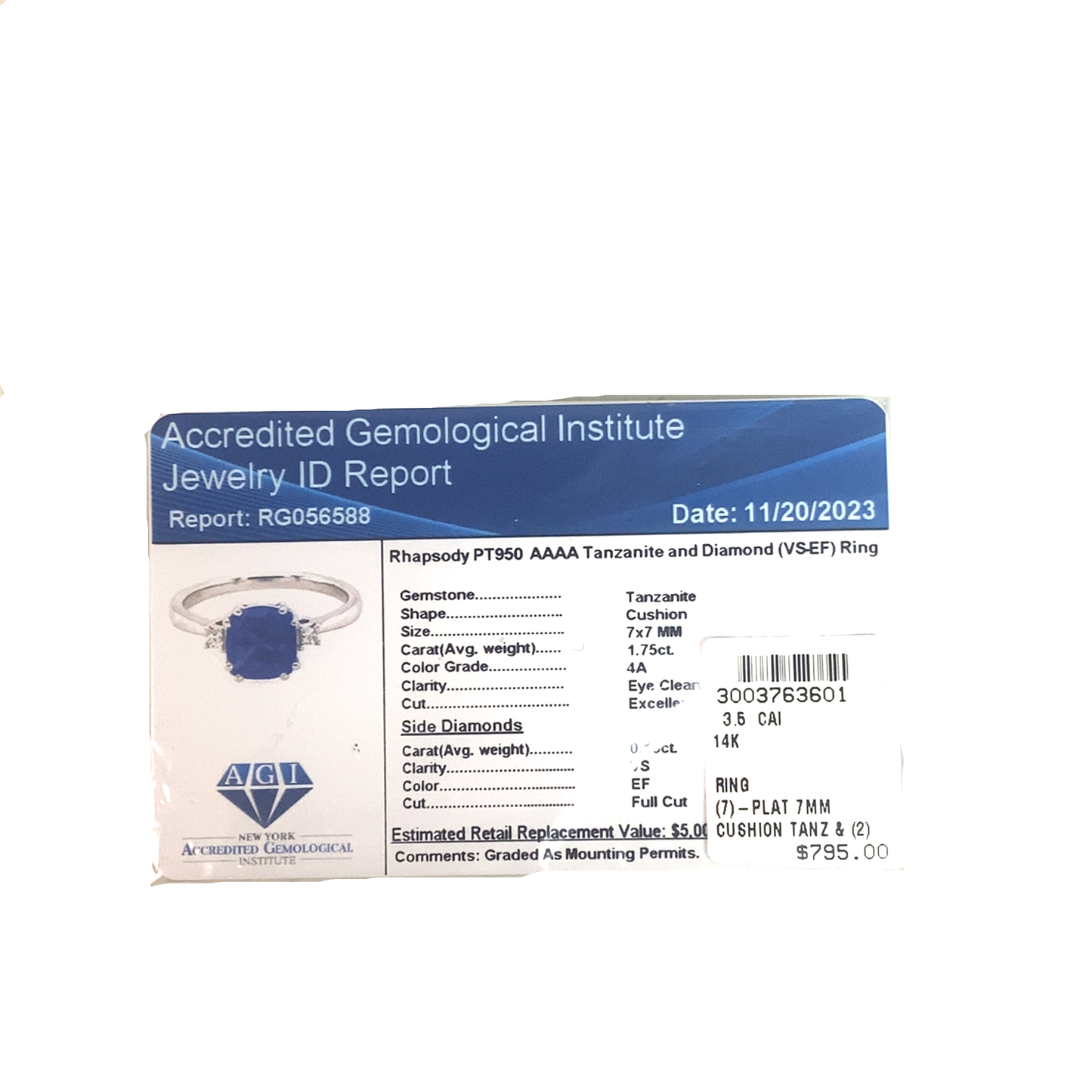 Platinum Diamond & Tanzanite Women's Ring - 0.10ct