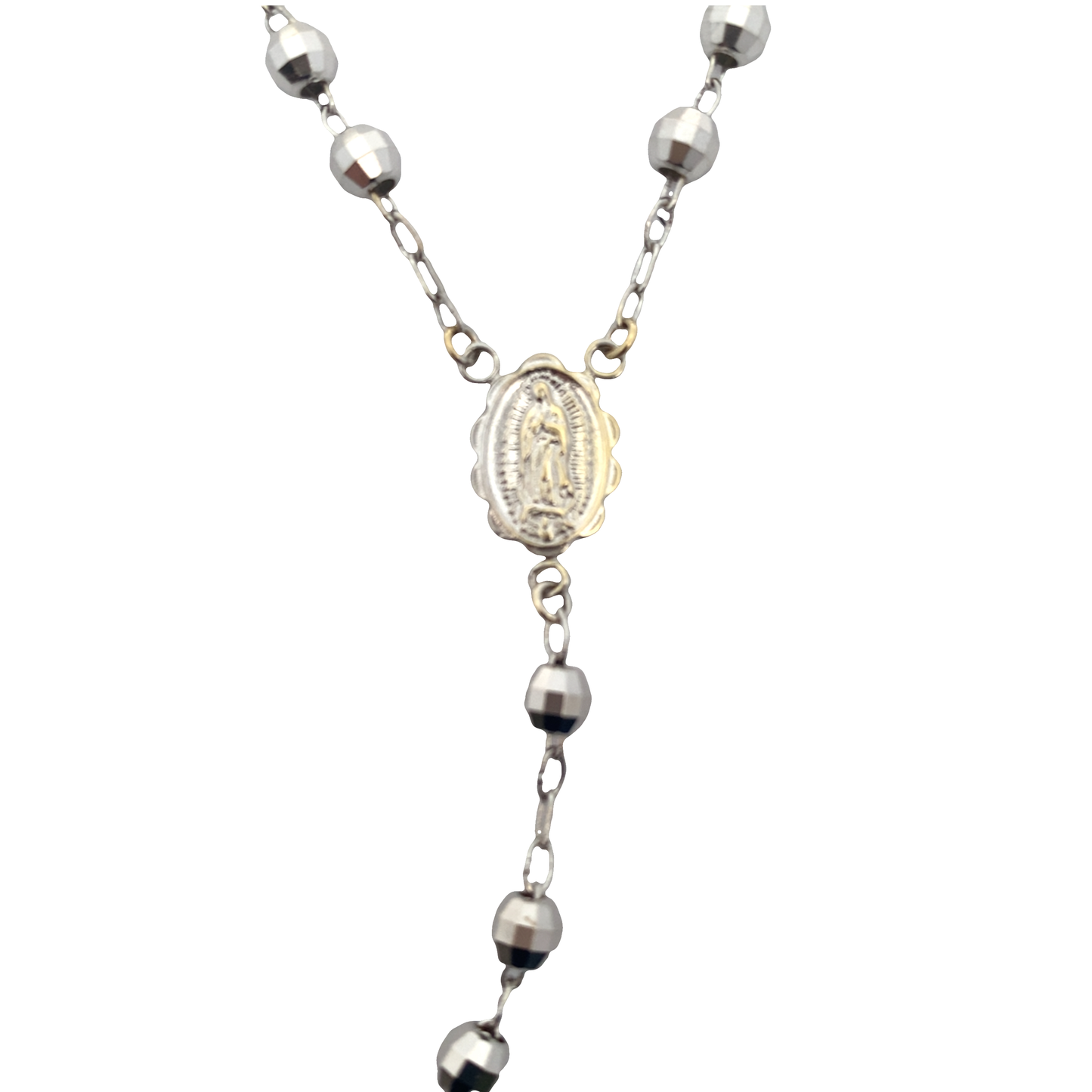 14K White Gold 25" Rosary Necklace
