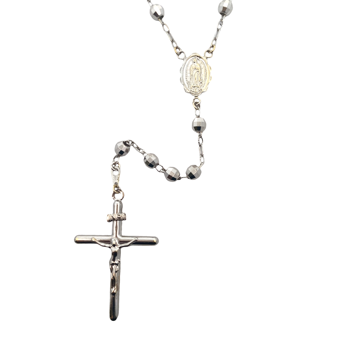 14K White Gold 25" Rosary Necklace