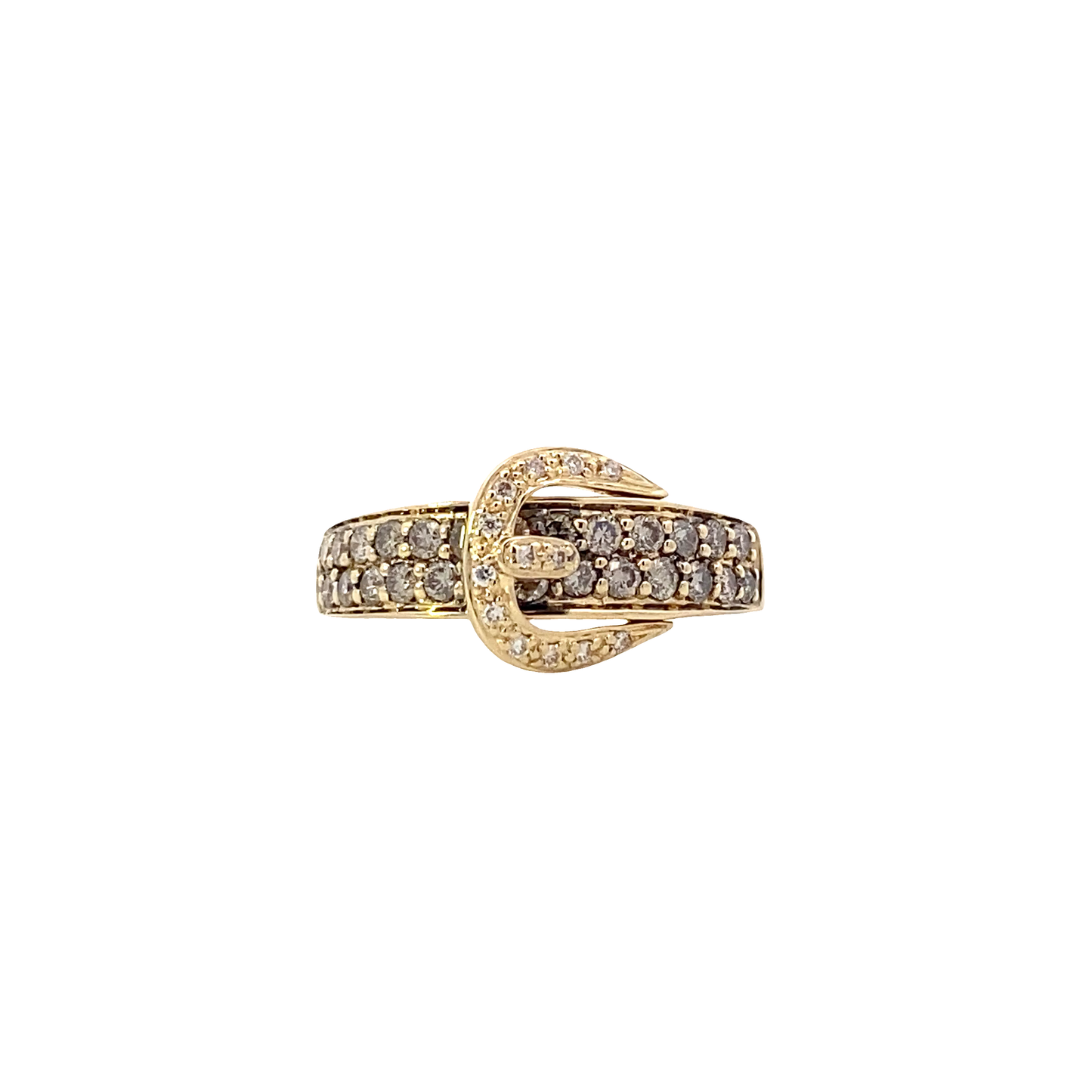14K Yellow Gold Diamond Buckle Style Ring - 0.61ct