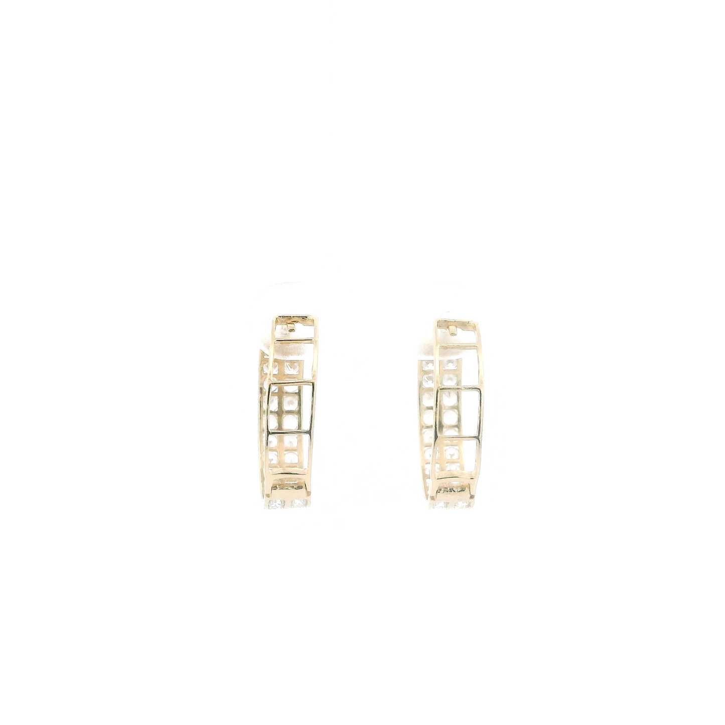 14K Yellow Gold Cz Double Row Hoop Earrings