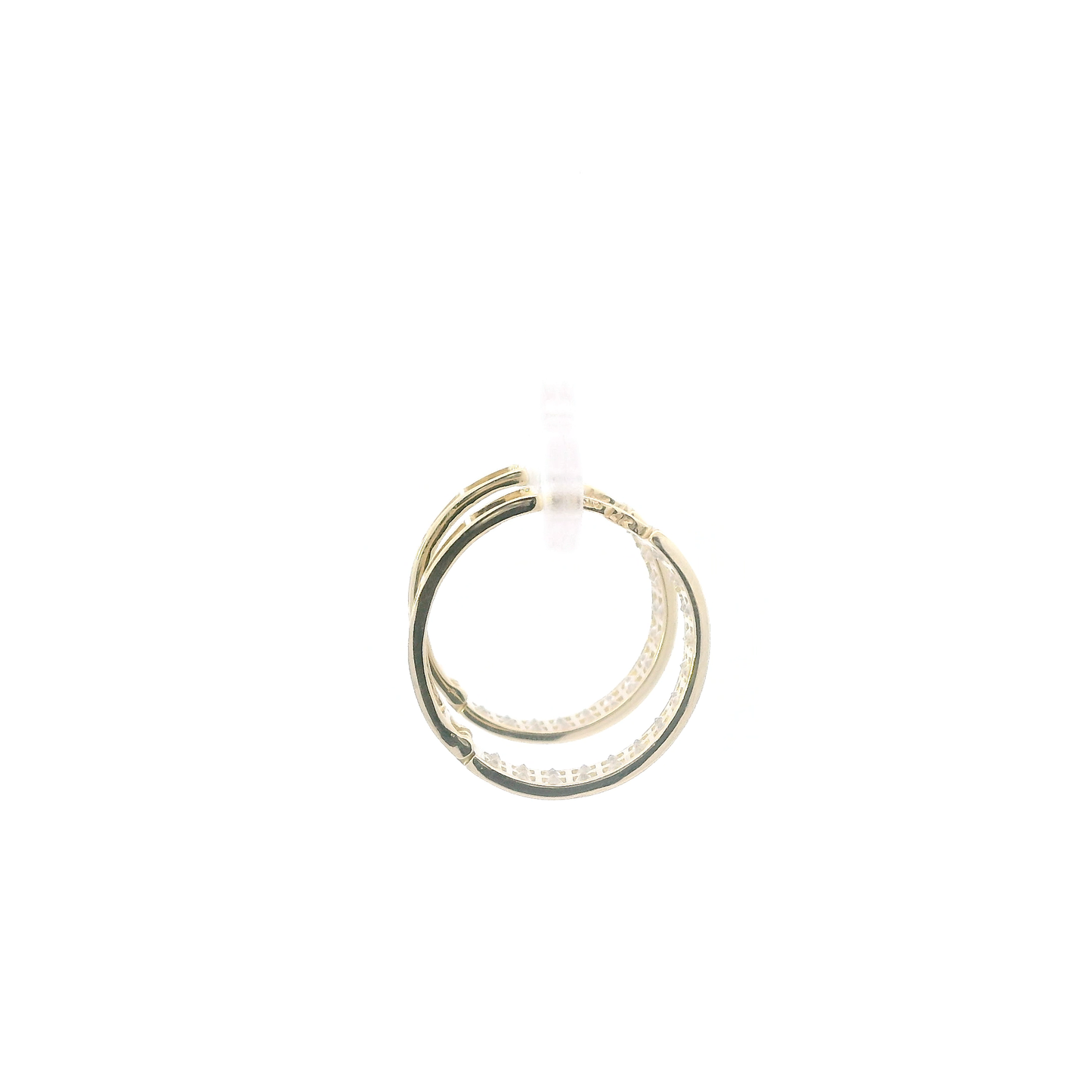 14K Yellow Gold Cz Double Row Hoop Earrings
