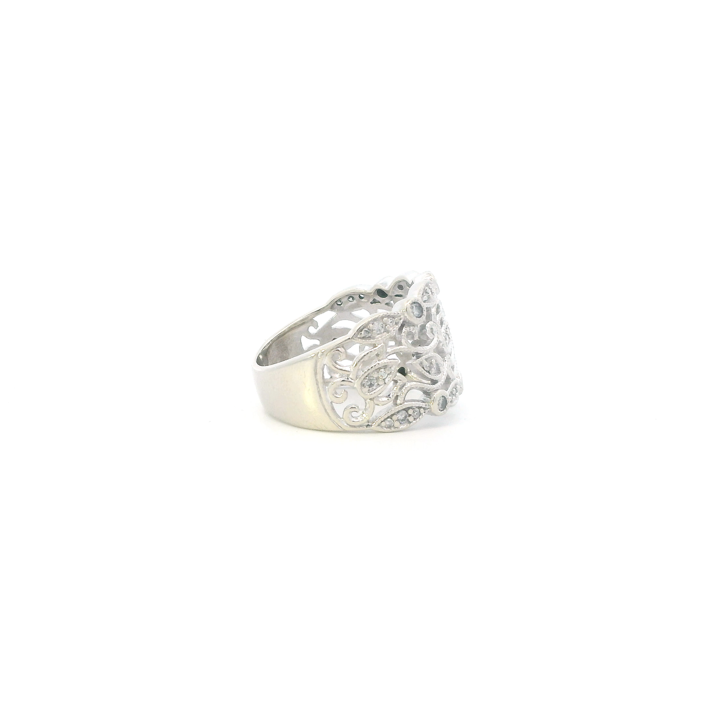 10K White Gold Diamonds Filigree Womens Ring - 0.30ct