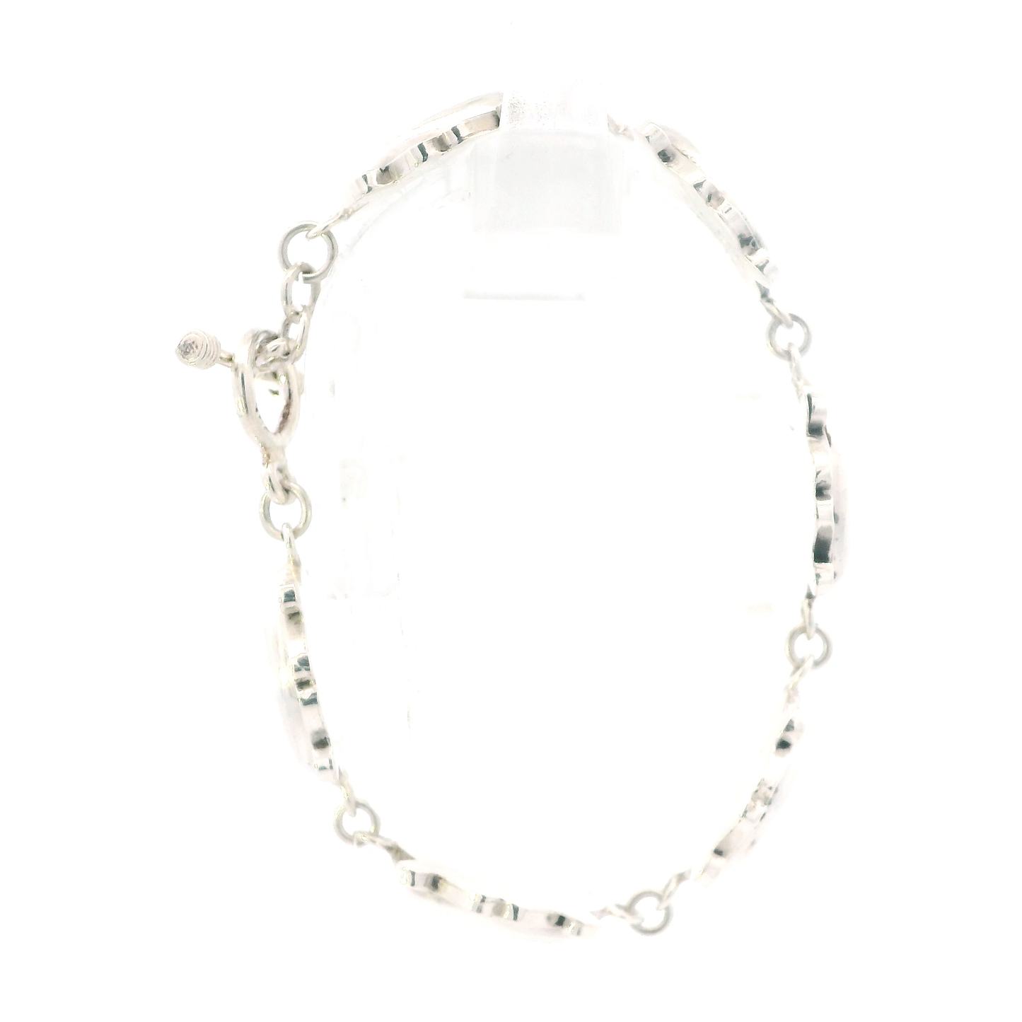 Sterling Silver 7" Oval Bezel Turquoise Toogle Bracelet