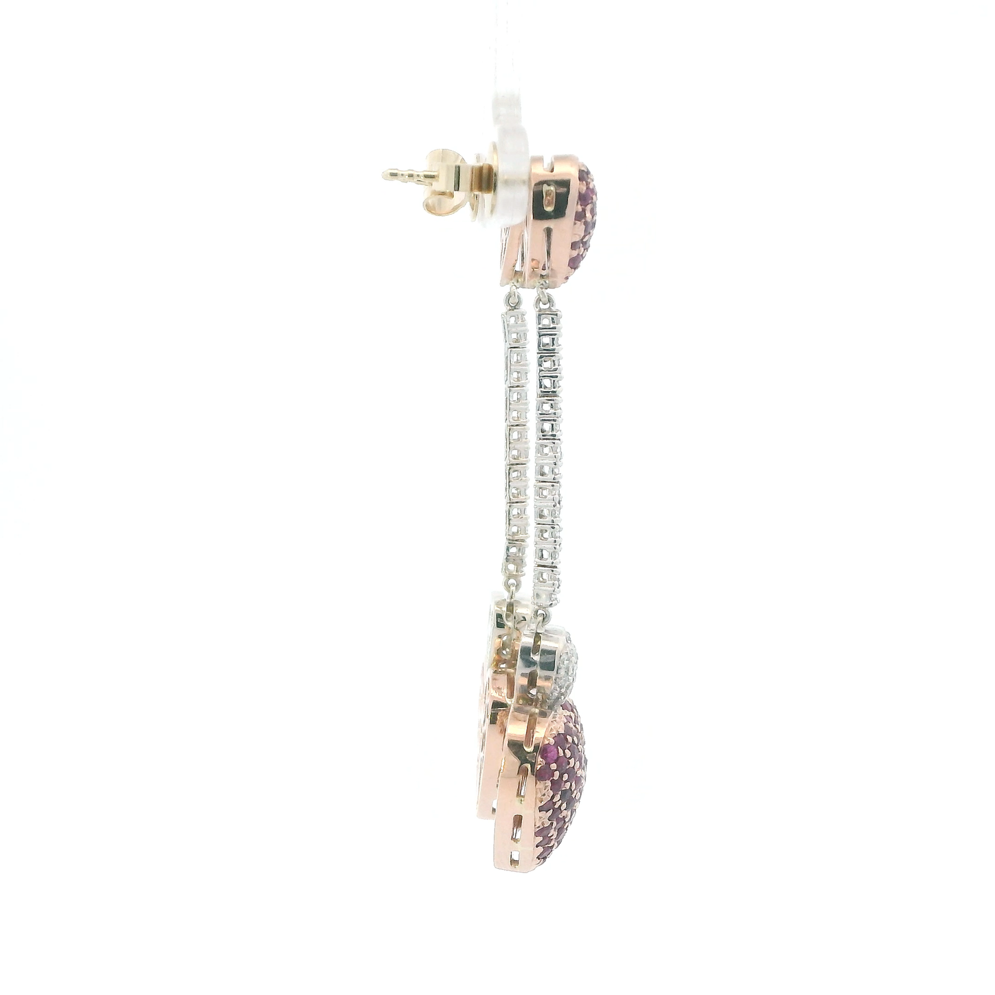 14K White & Rose Gold Diamonds & Ruby Heart Dangle Earrings - 0.64ct