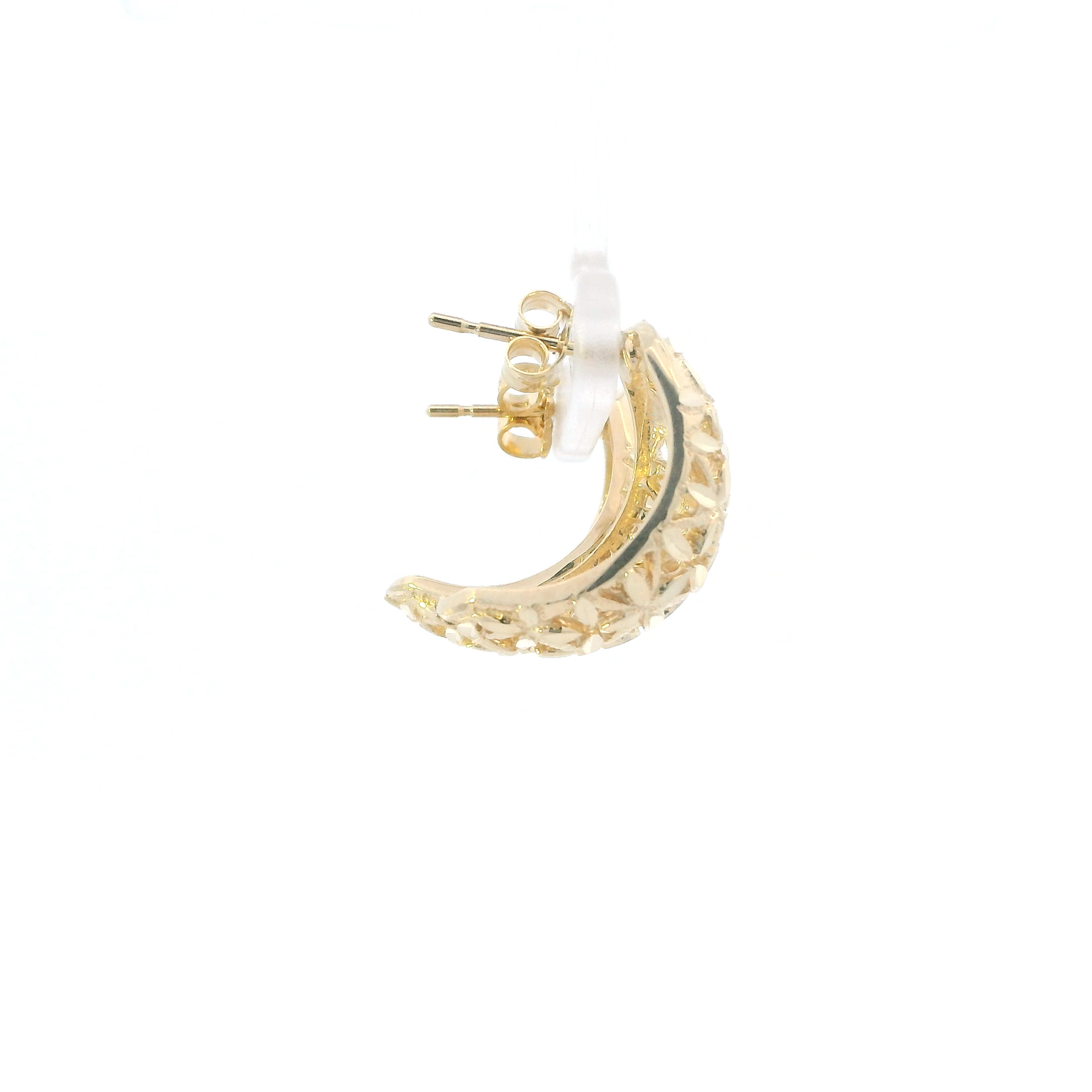 14K Yellow Gold Floral Half Hoop Earrings