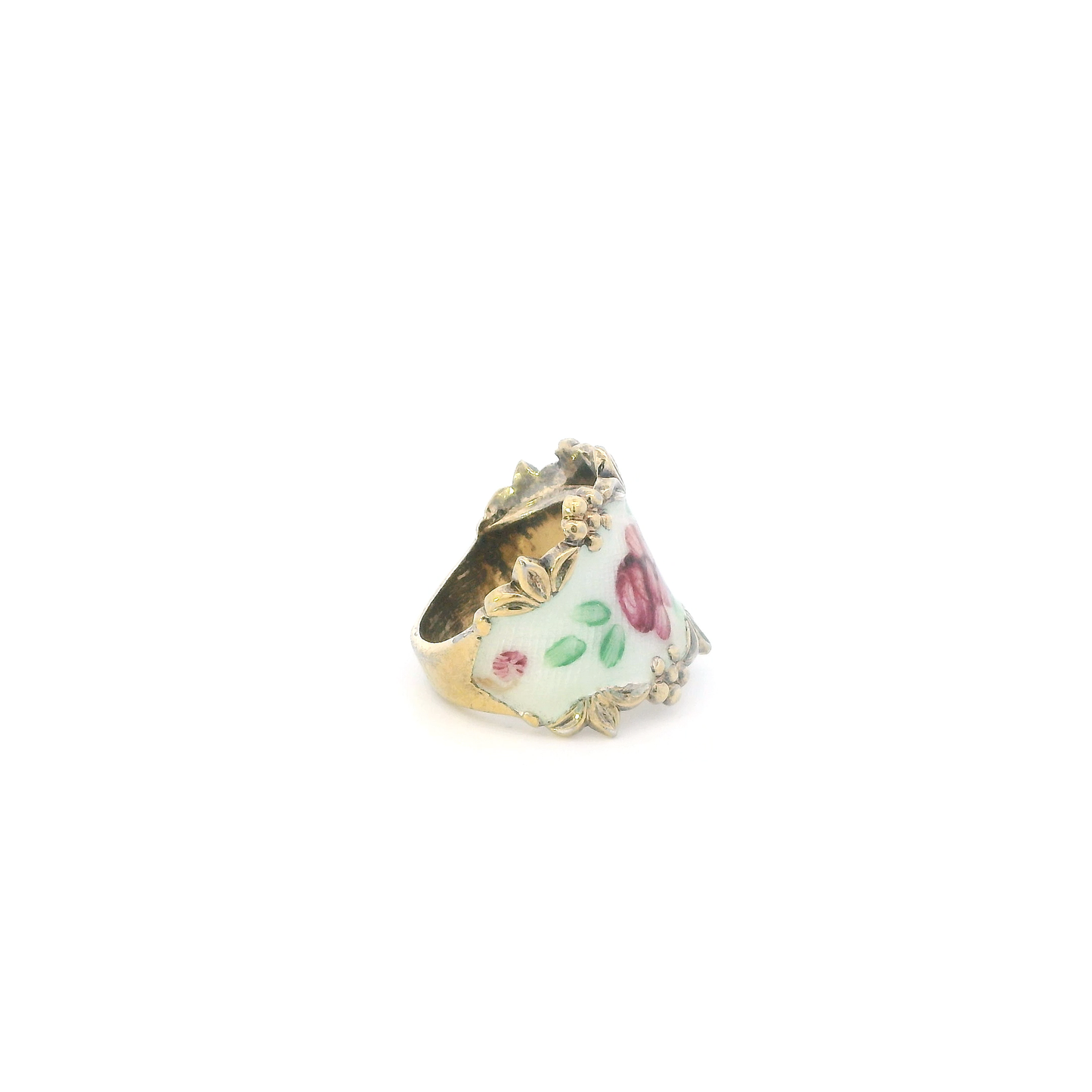 Sterling Silver Gold Tone Vargas Enamel Cigar Brand Floral Ring