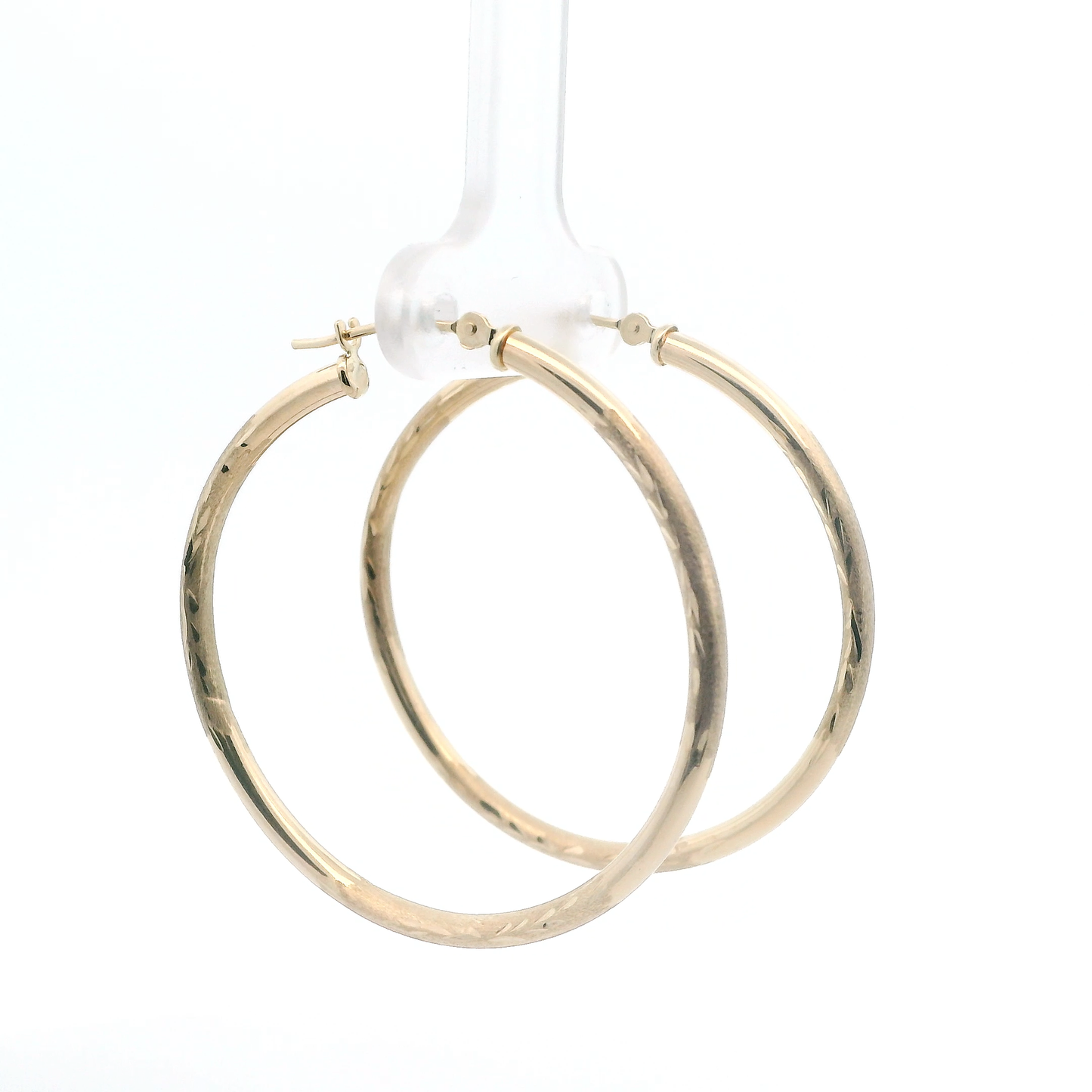 10K Yellow Gold Textued Hoop Earrings