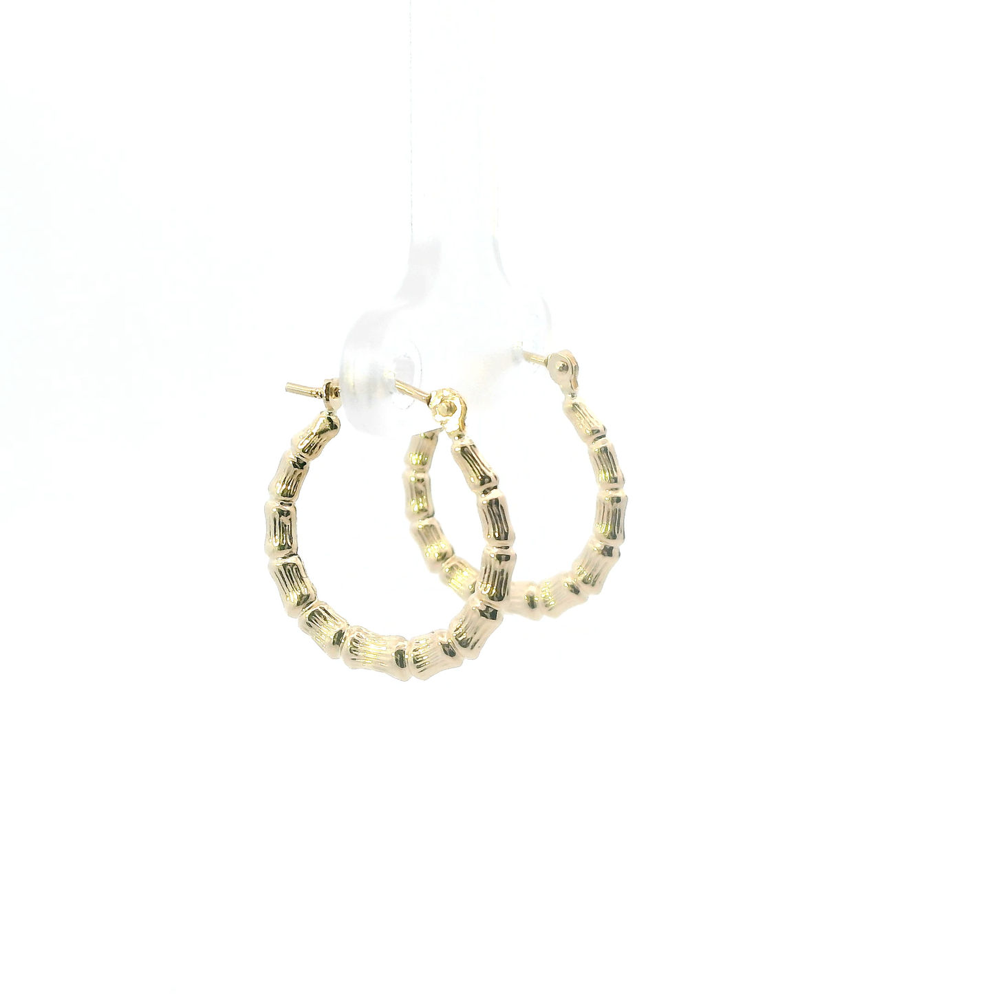 14K Yellow Gold Bamboo Hoop Earrings