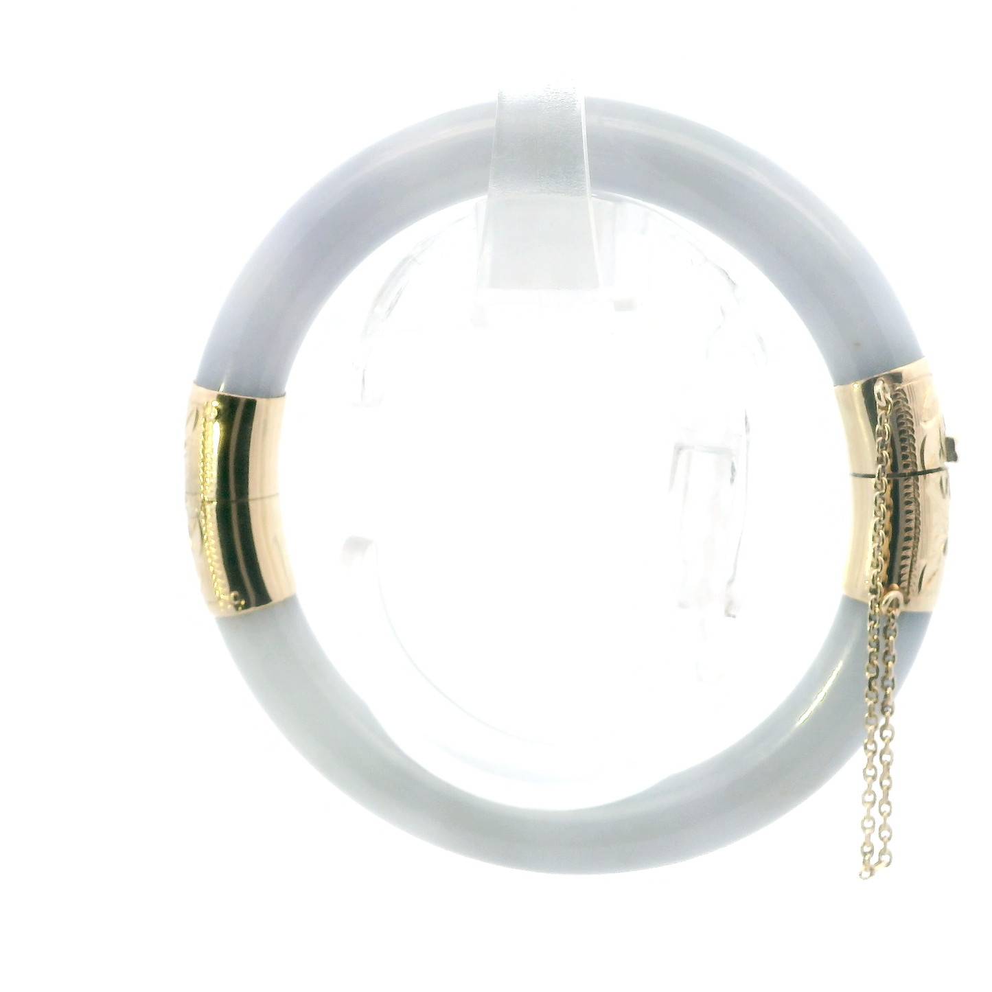 14K Yellow Gold Purple Jade Hinged Bangle Bracelet