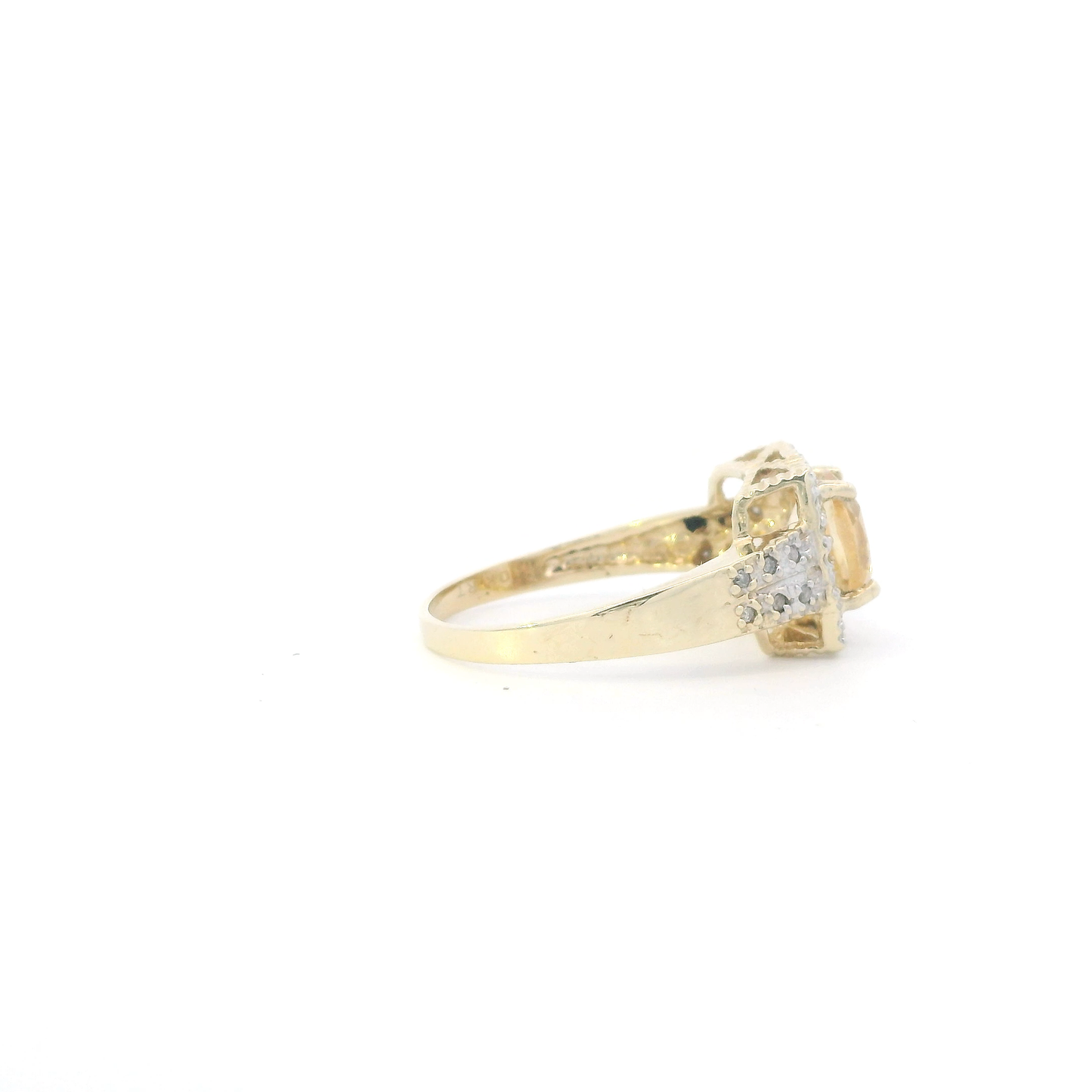 10K Yellow Gold Citrine & Diamonds Womens Ring - 0.06ct