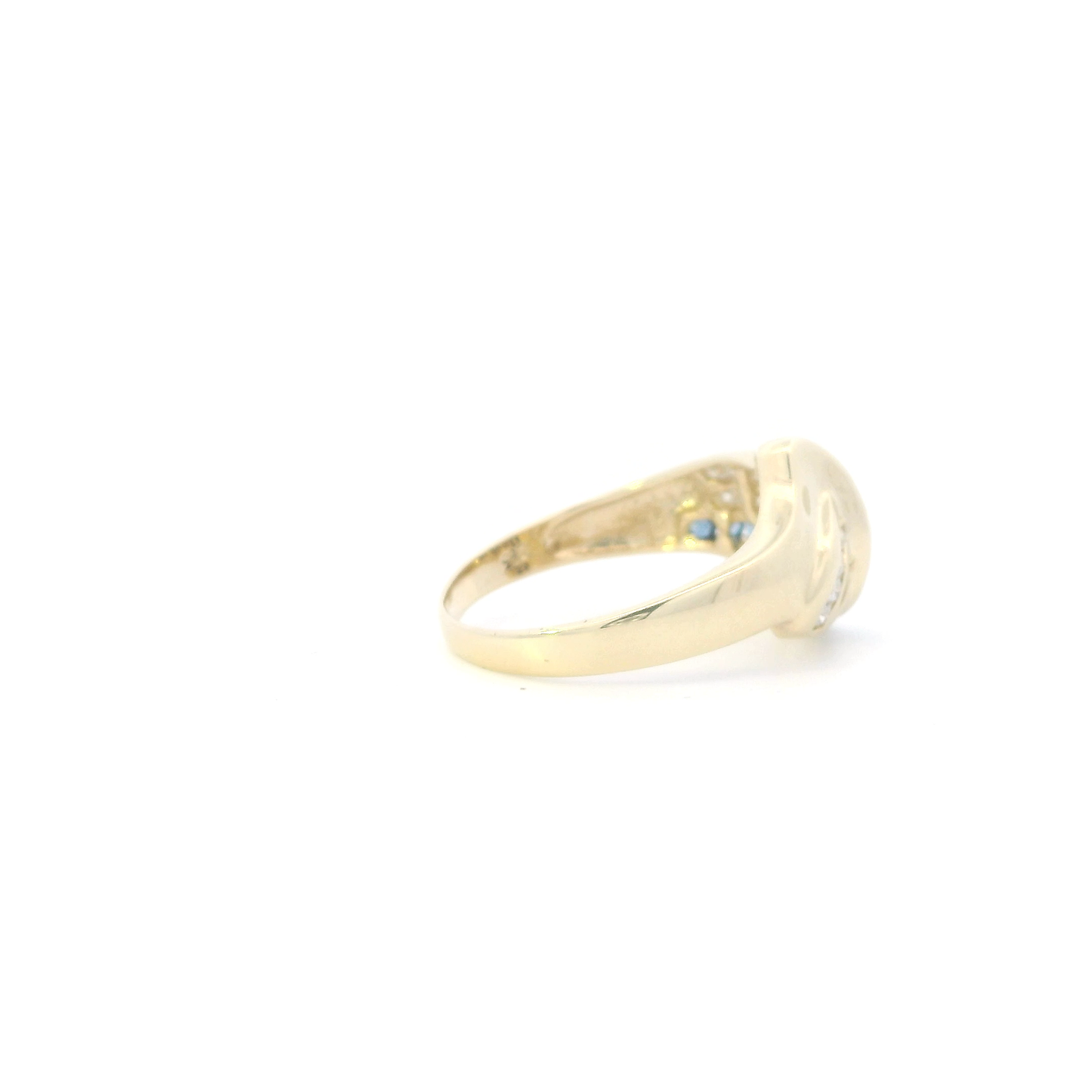 14K Yellow Gold Blue Sapphire & Diamonds Womens Ring - 0.18ct