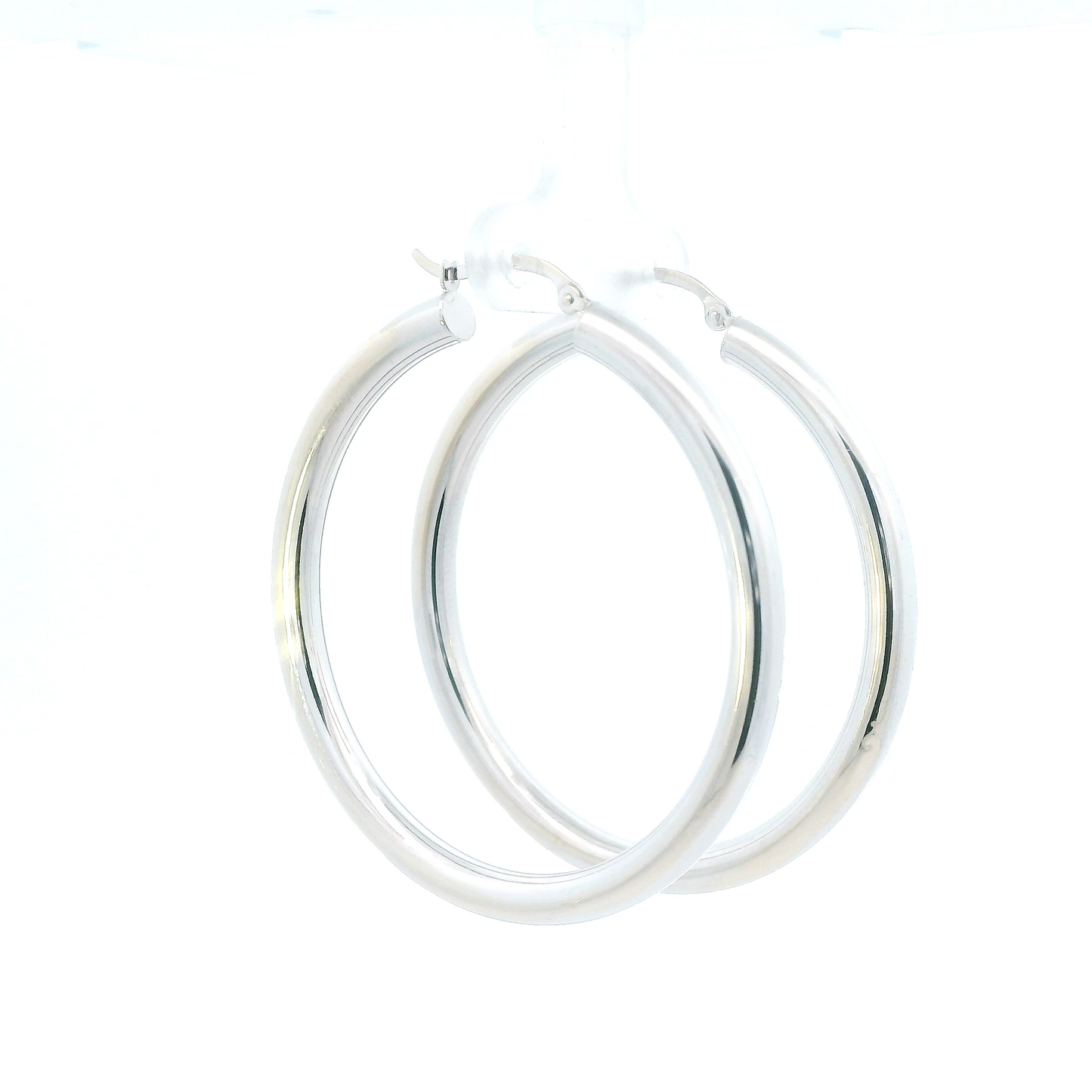 14K White Gold Tube Hoop Earrings