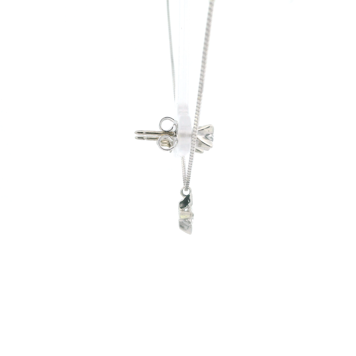 14K White Gold Solitaire Earrings & Pendant W/ 18" Box Chain - 0.60ct