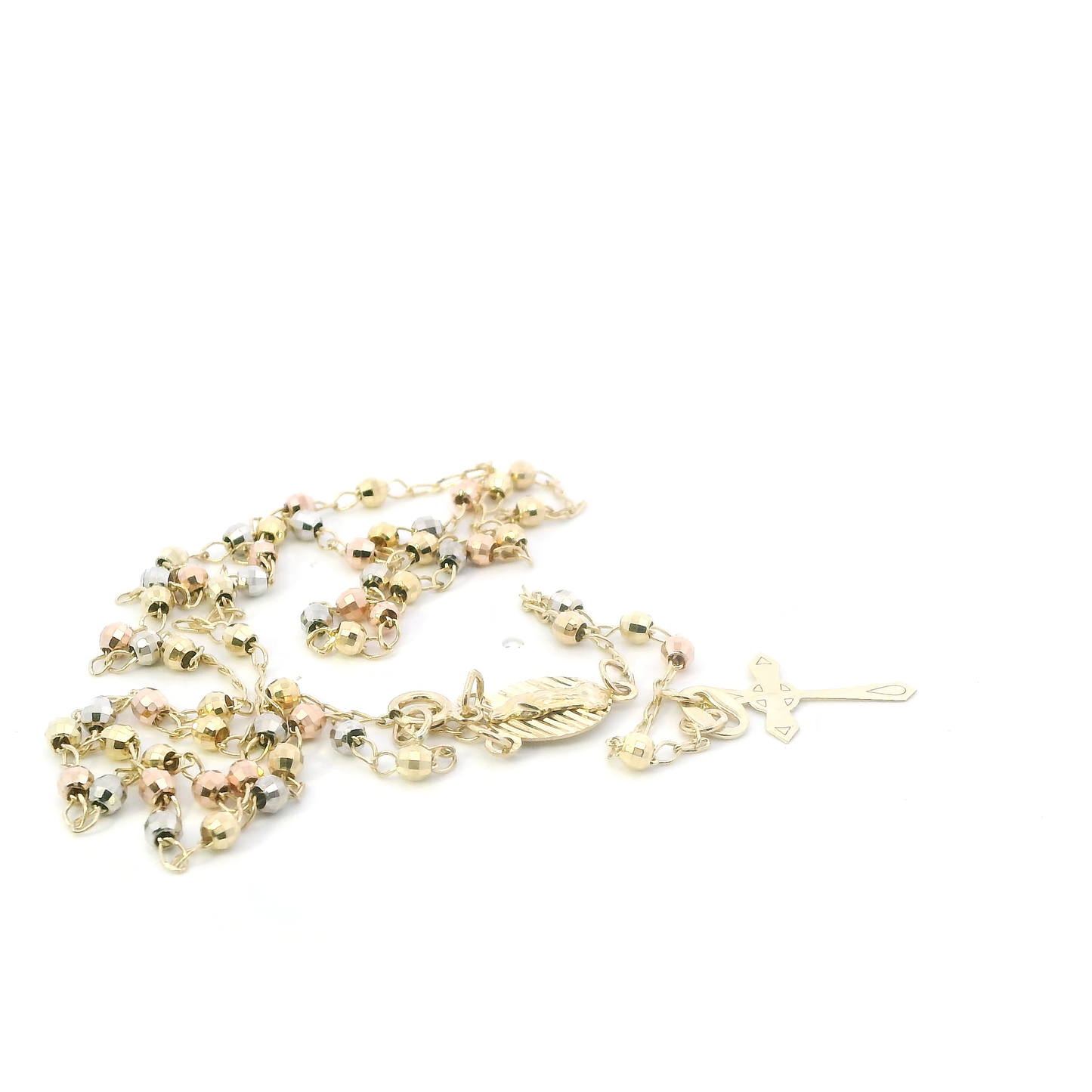 10K Tri Color Gold 17" Rosary Necklace