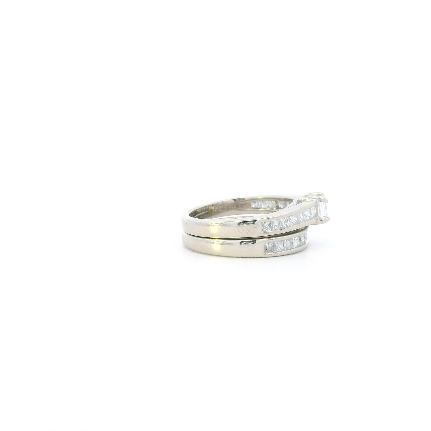 14K White Gold Womans Diamond Engagement & Wedding Ring Set - 1.22ct