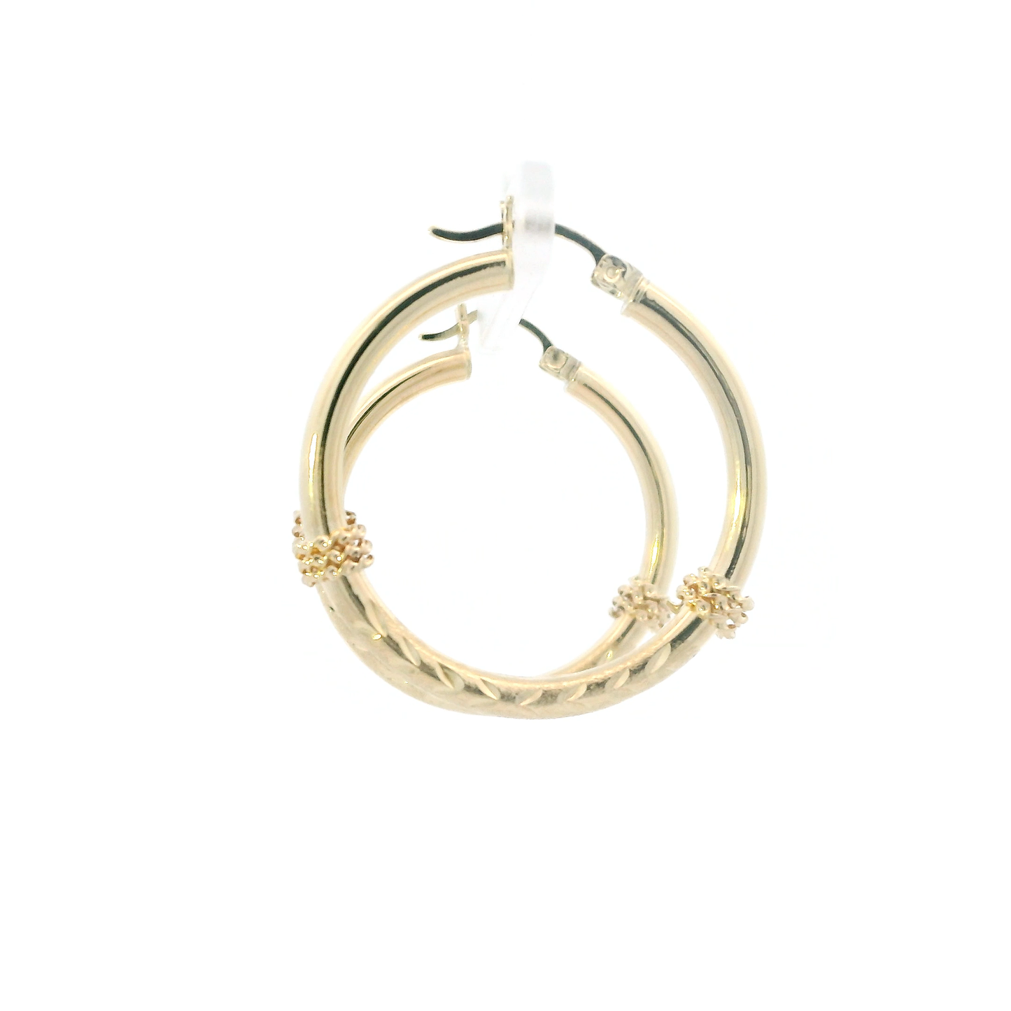 14K Yellow Gold Diamond Cut Tube Hoop Earrings