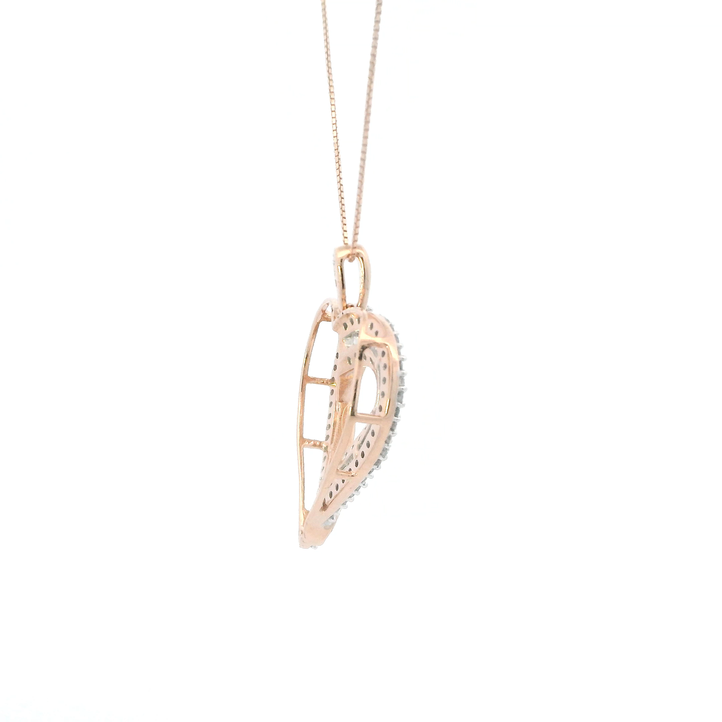 10K Rose Gold Diamond Heart Pendant & 18" Box Chain - 0.68ct