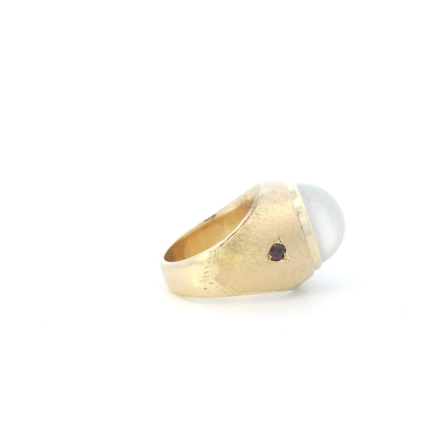 10K Yellow Gold Moonstone & Ruby Mens Ring
