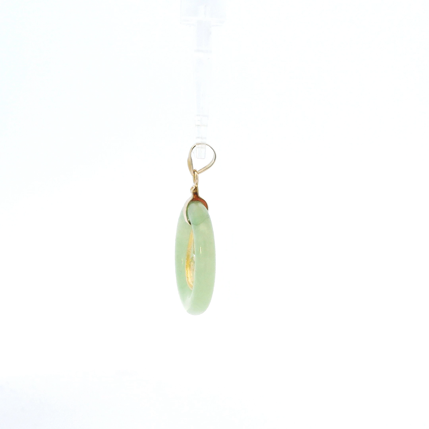 18K Yellow Gold Round "Blessed" Green Jade Pendant