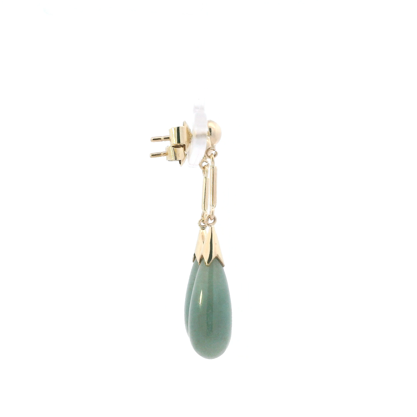 14K Yellow Gold Jade Drop Dangle Earrings
