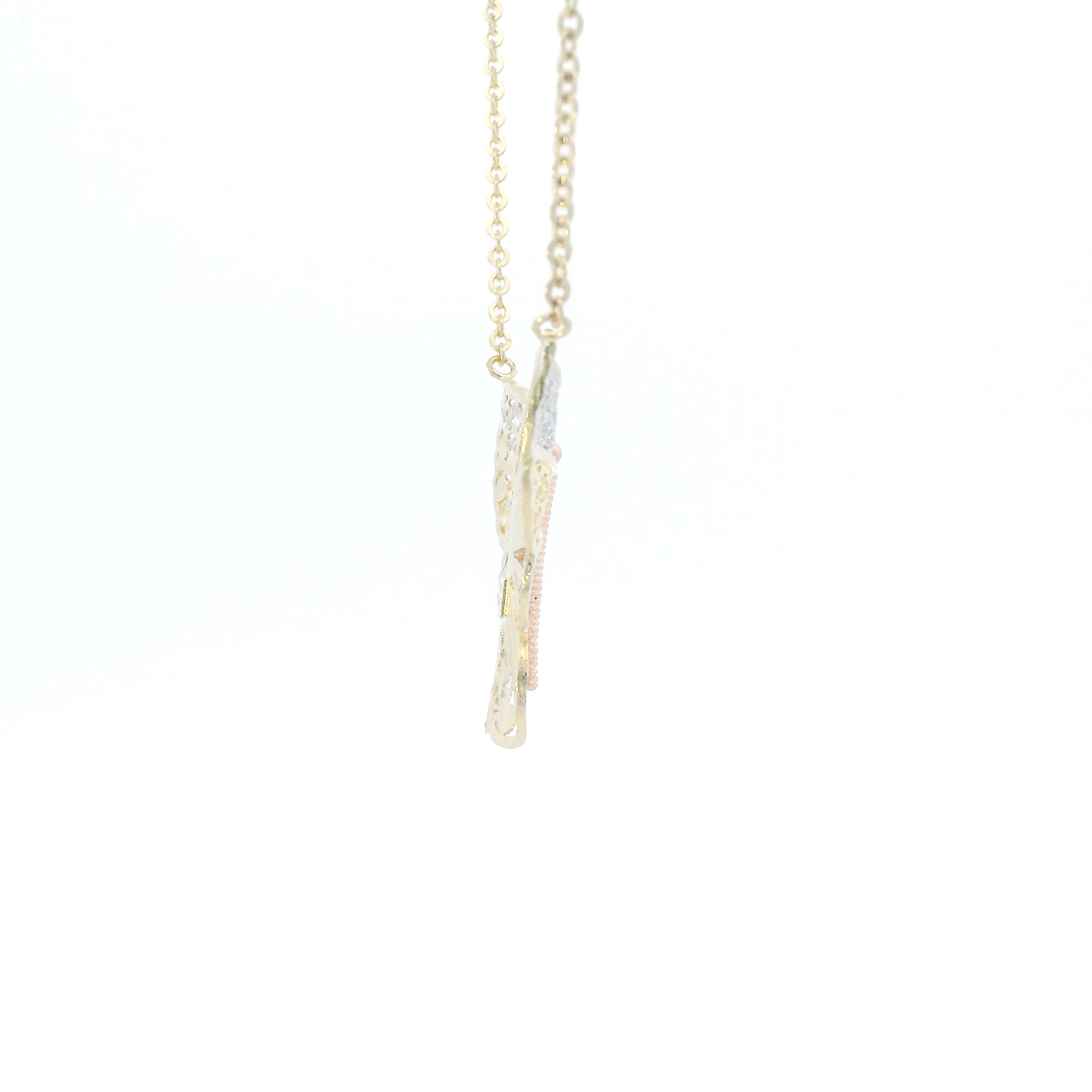 14k Tri Color Gold 17" Filigree Butterfly Necklace