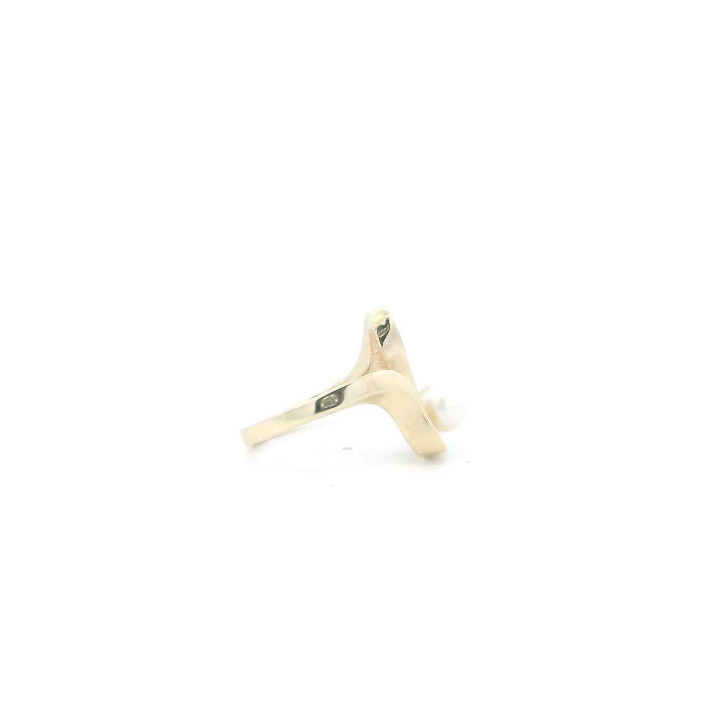 14K Yellow Gold Pearl Abstract Womens Ring