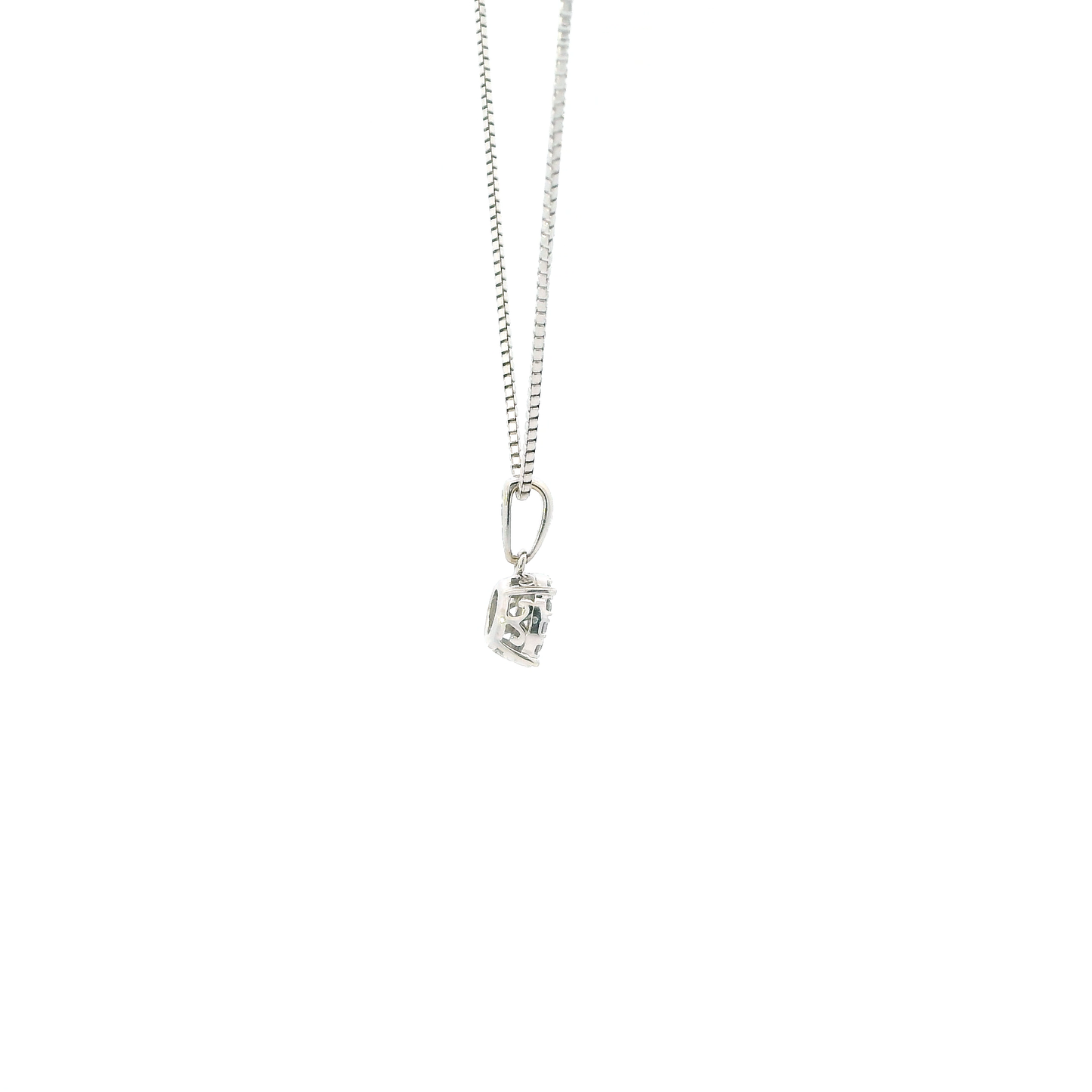 14K White Gold Diamonds Circle Pendant & 17" Box Chain - 0.18ct