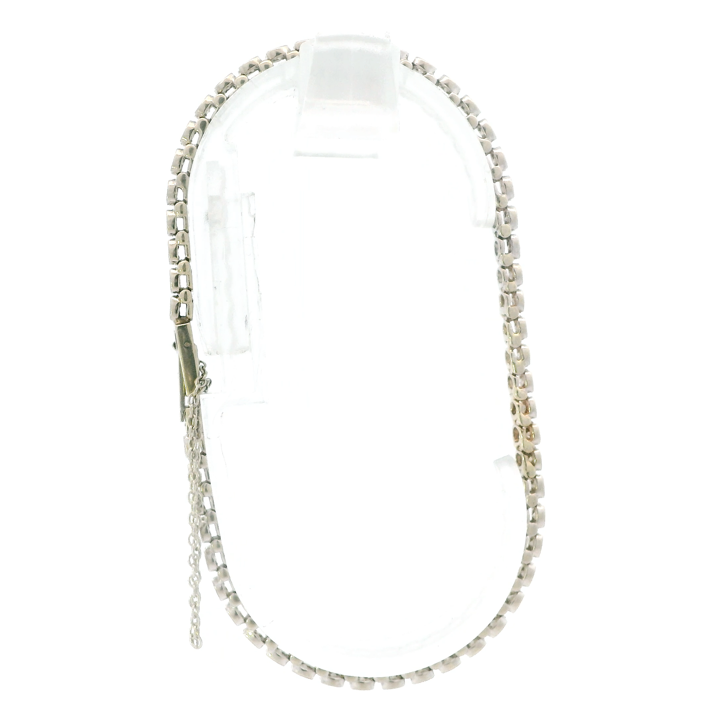 14K White Gold 8" Diamonds Tennis Bracelet W/Safety Chain - 1.83ct