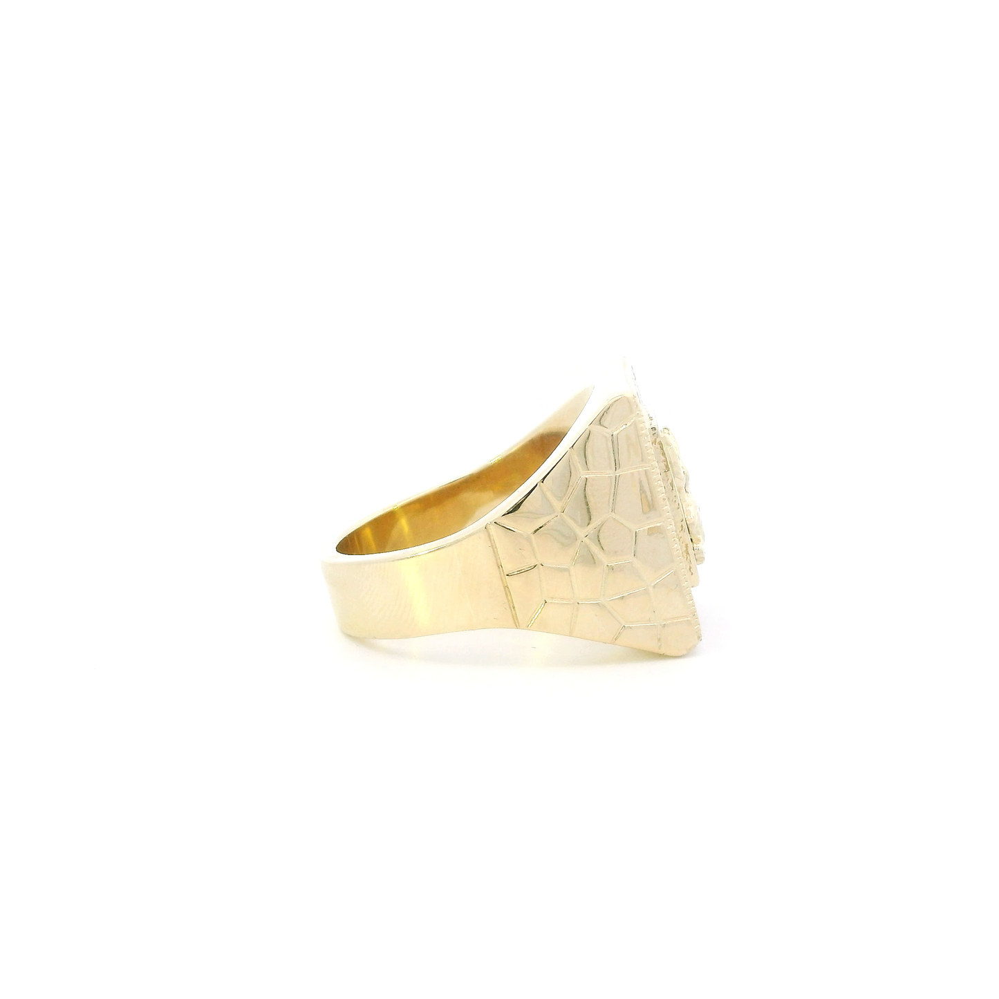 14K Yellow Gold Square Cz Nugget Eagle Mens Ring