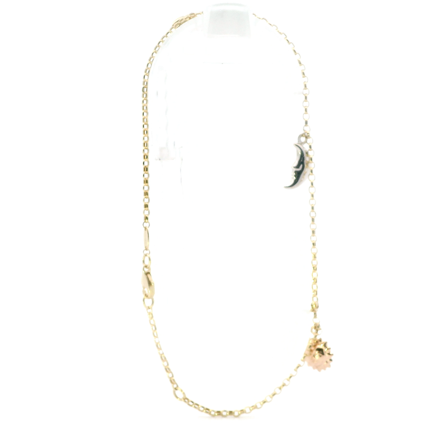 14K Tri Color Gold 10" Moon, Star, & Sun Anklet