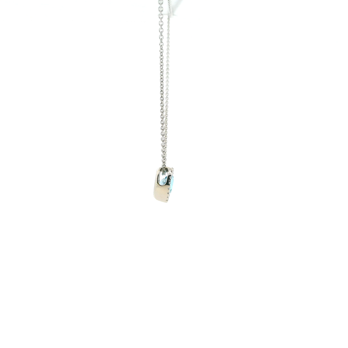 14K White Gold Blue Topaz & Diamonds Heart Pendant & 17" Cable Link Chain