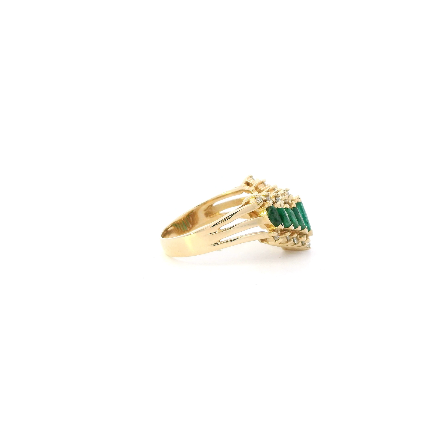 14K Yellow Gold Emerald & Diamond Womens Ring - 0.33ct