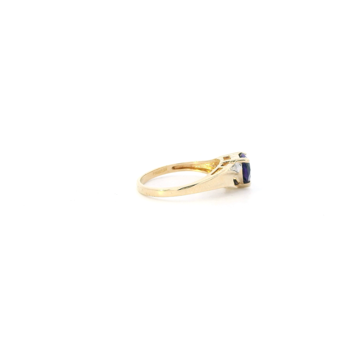 10K Yellow Gold Synthetic Heart Amethyst Womens Ring