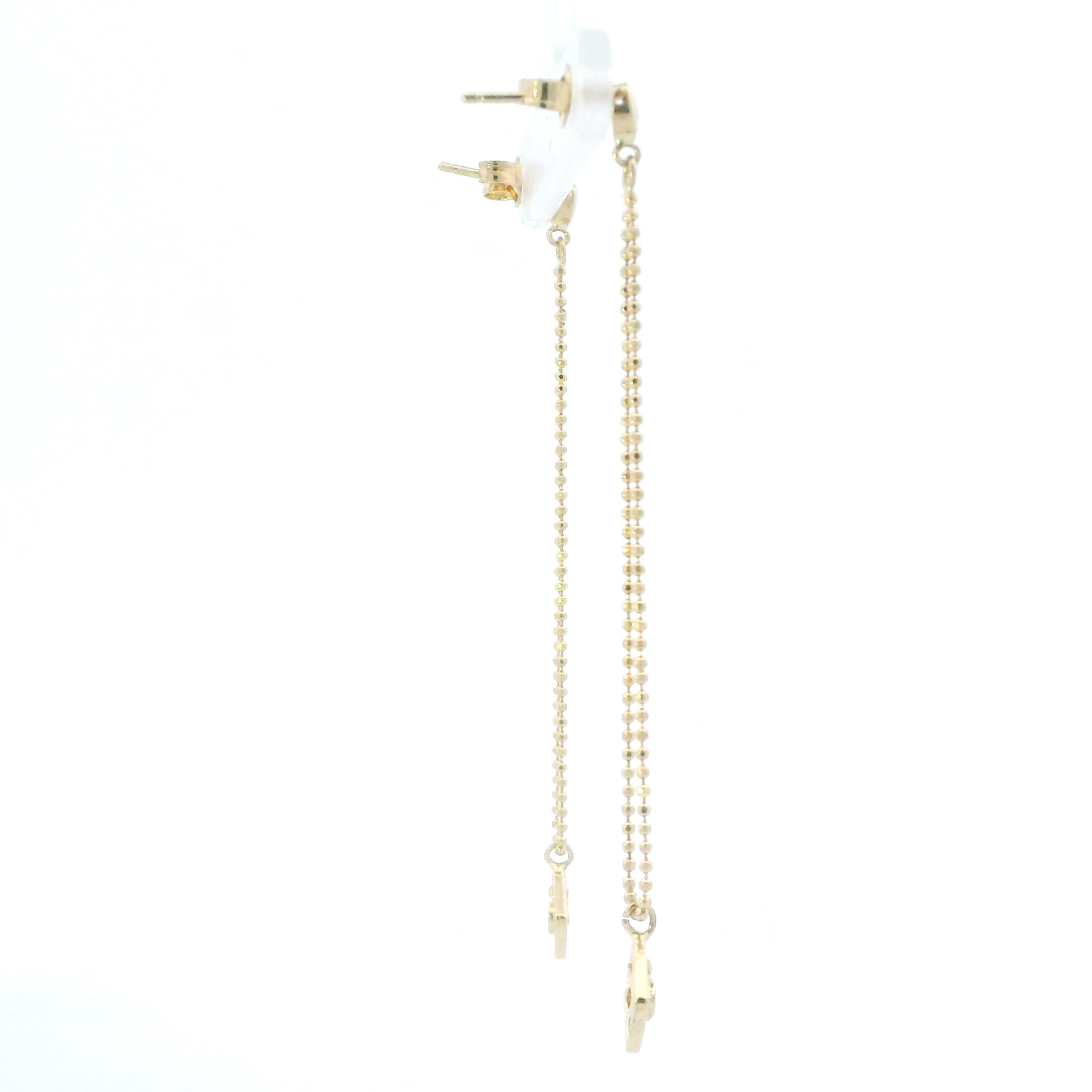 14K Yellow Gold Long Beaded Dangle Earrings