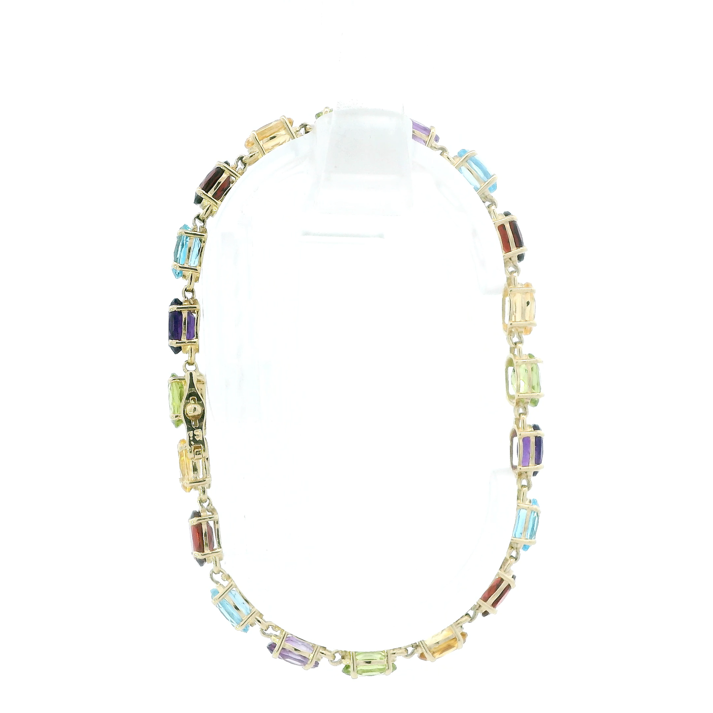 10K Yellow Gold 7.25" Multi Colored Gemstones Bracelet