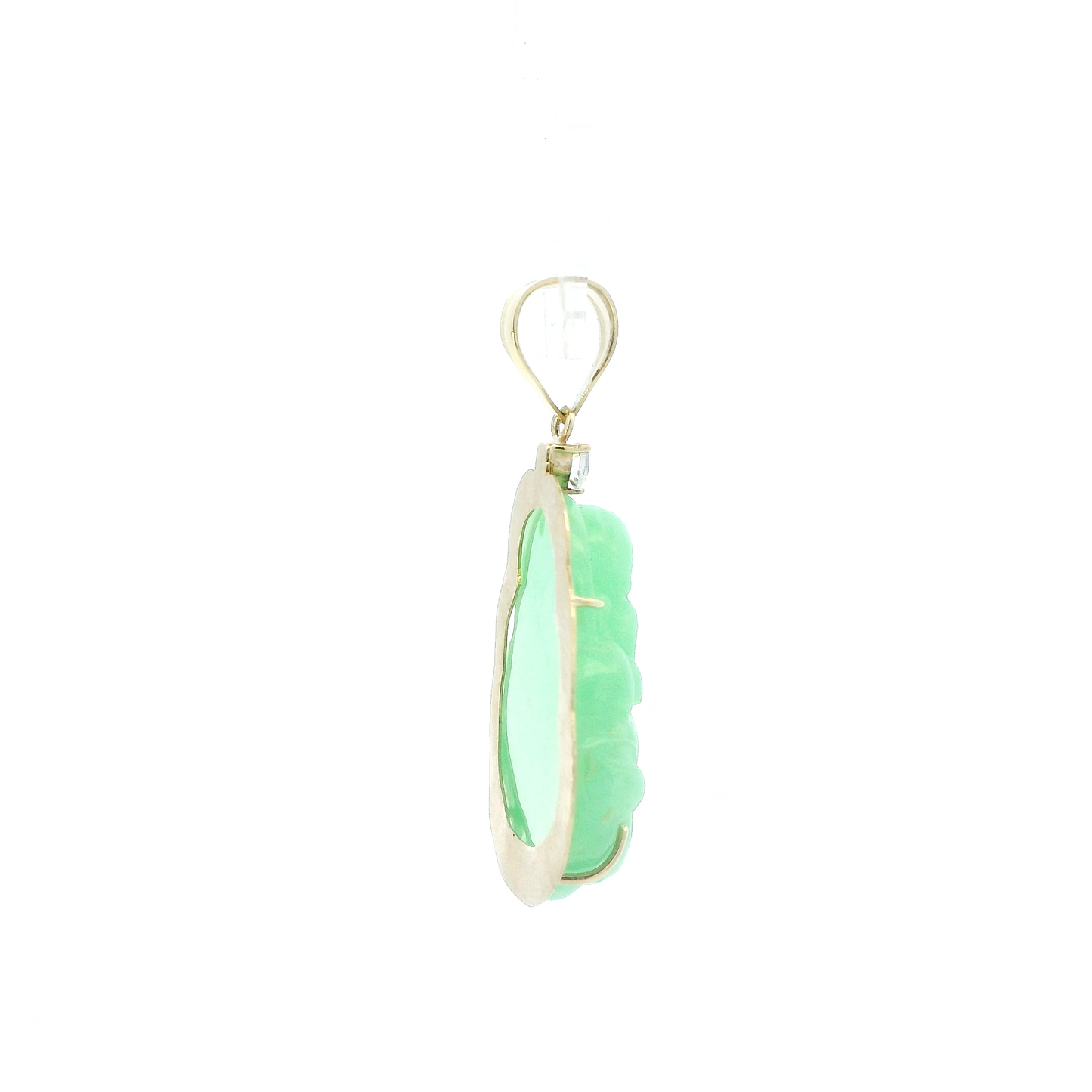 10K Yellow Gold Green Jade Buddha Pendant