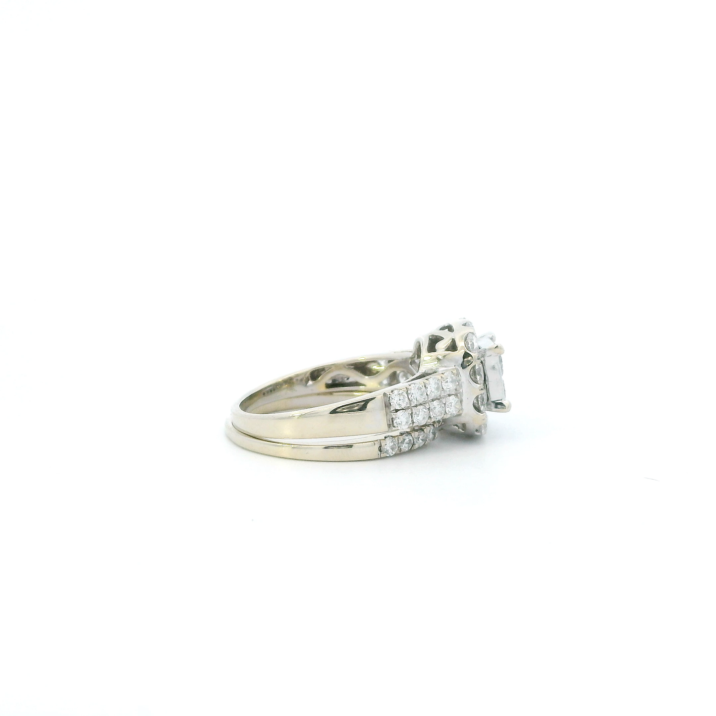 14K White Gold Diamond Womens Engagement & Wedding Ring Set - 1.74ct