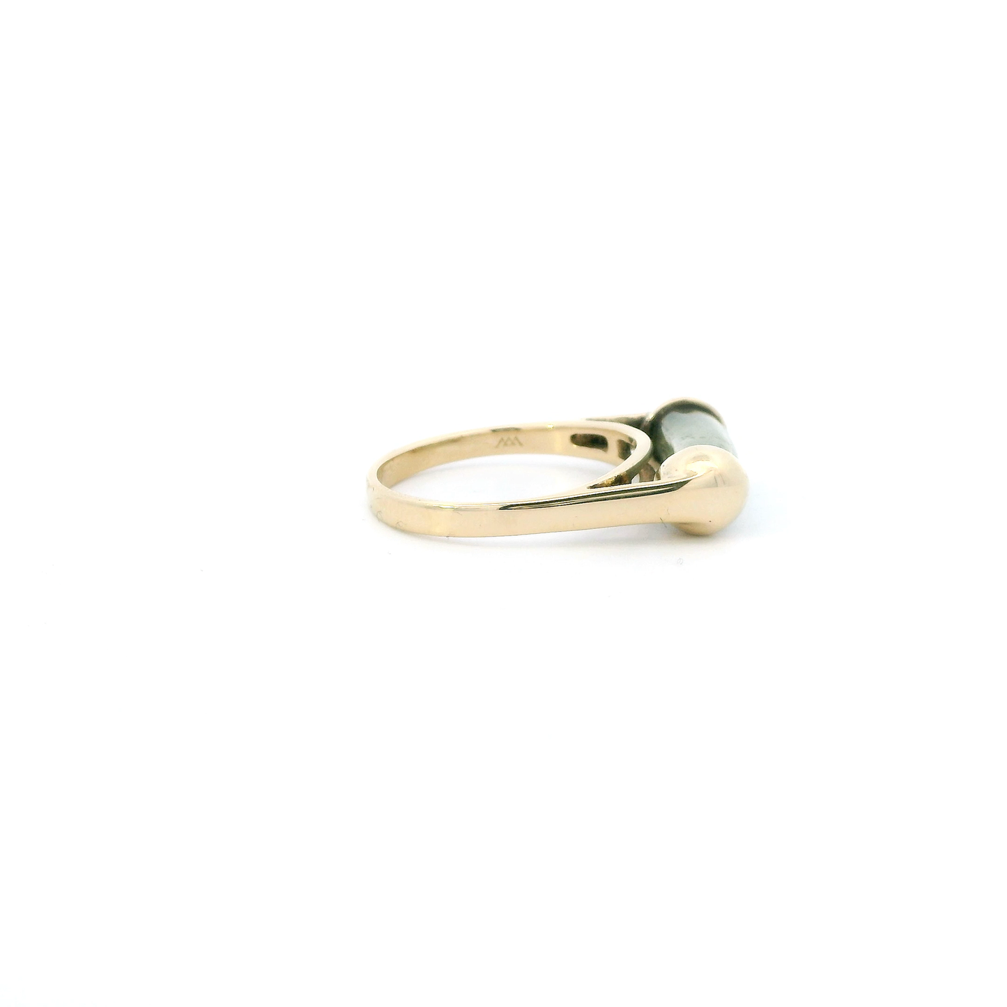 14K Yellow Gold Cylinder Shaped Jade Womens Ring