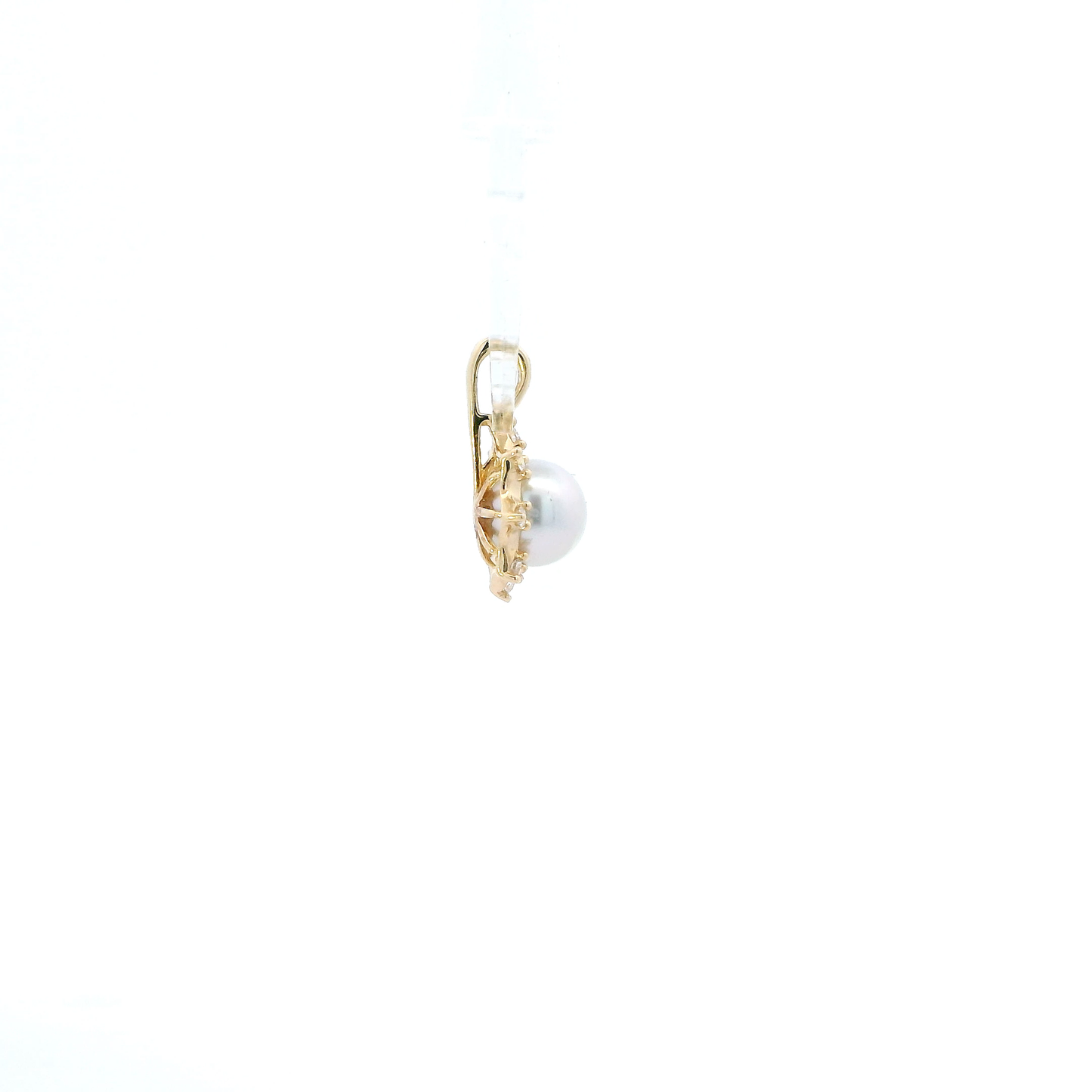 14K Yellow Gold Pearl & Diamond Sun Pendant - 0.10ct