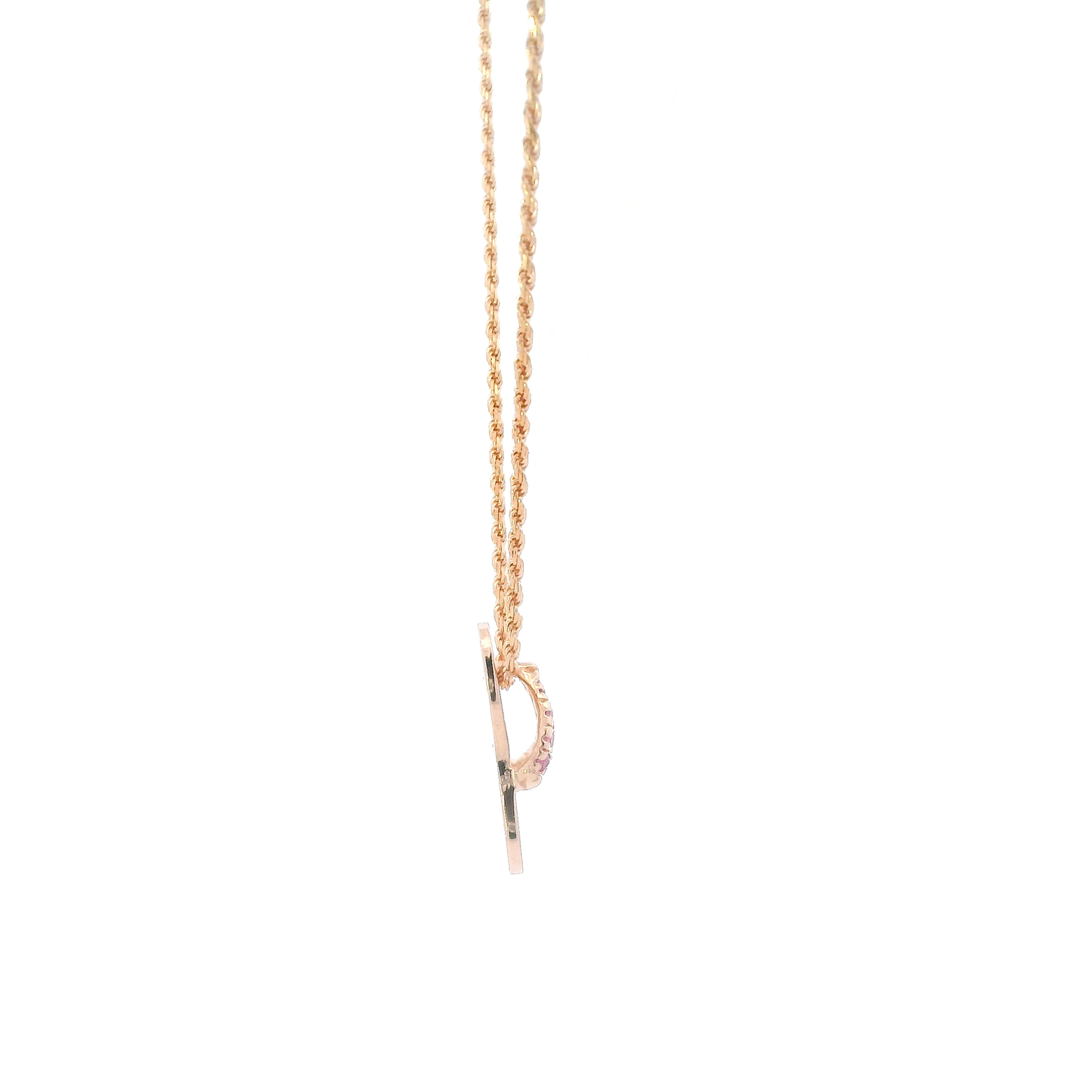 14K Rose Gold 16" Rope Chain & Ruby Sandal Pendant