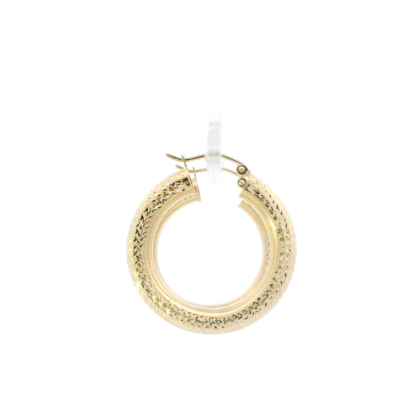 14K Yellow Gold Diamond Cut Tube Hoop Earrings