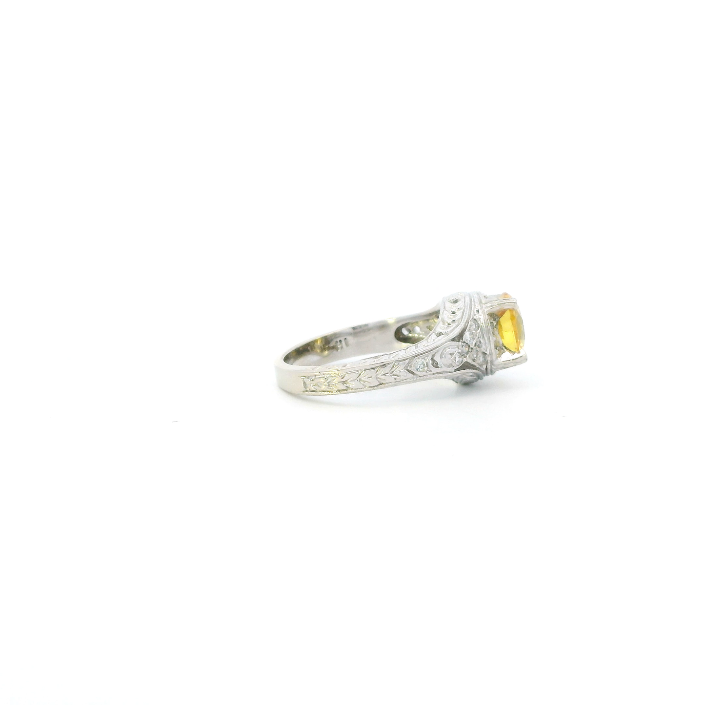 14K White Gold Yellow Cz & Diamond Womens Ring - 0.11ct